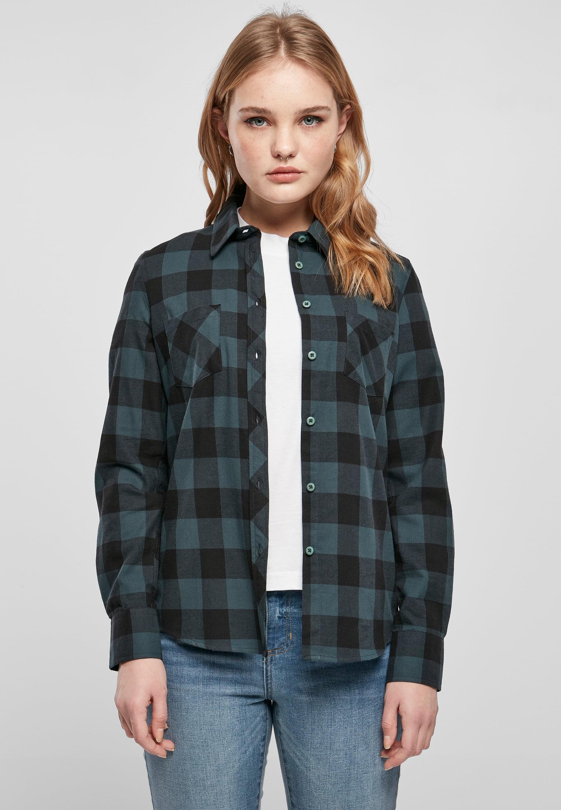 URBAN CLASSICS Langarmhemd »Urban Classics Damen Ladies Turnup Checked Flanell Shirt«, (1 tlg.)
