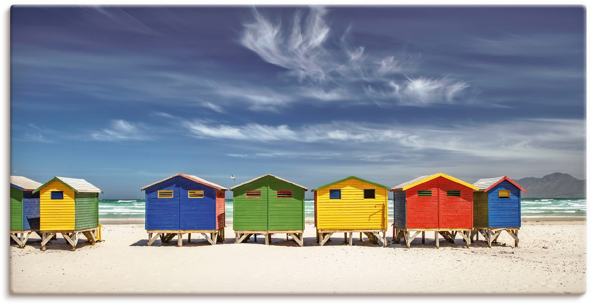 Artland Wandbild "Bunte Strandhäuser bei Kapstadt", Strandbilder, (1 St.), als Alubild, Outdoorbild, Leinwandbild, Poste