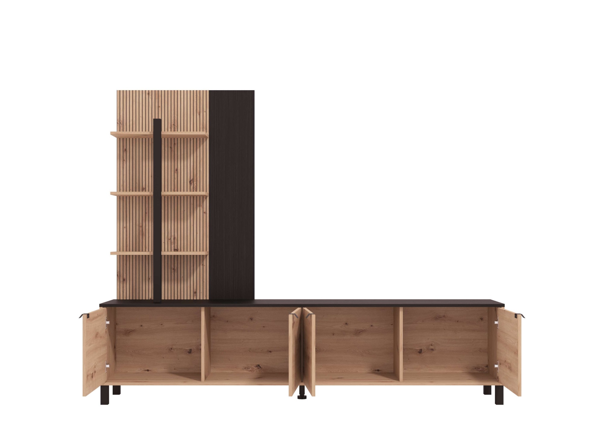Home affaire Wohnwand »Margate inkl.TV-Board und Standregal«, 208 cm, mit dekorativen schwarzen Streifen, metallgriffe