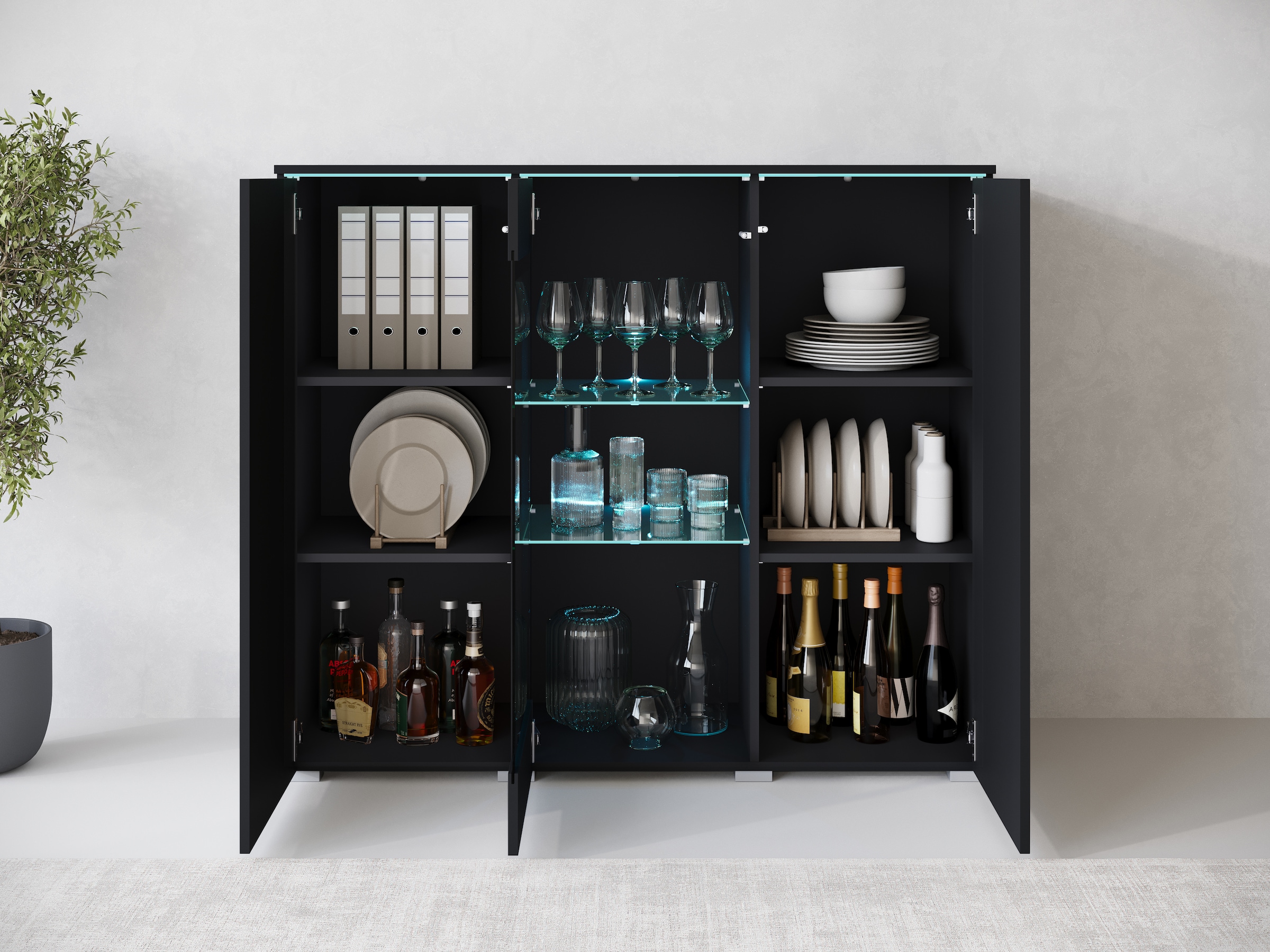 INOSIGN Highboard »Vera«, Highboard mit 4 Türen, 9 Fächern, verglasten Türen