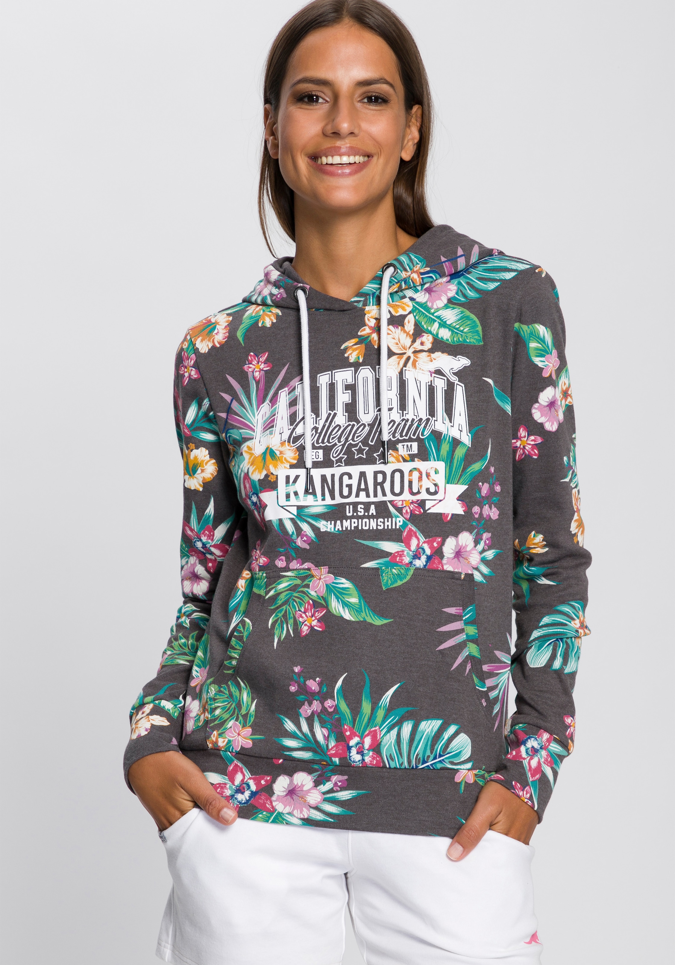 Kapuzensweatshirt, mit coolem Floral-Alloverprint & Logo-Print im College-Look