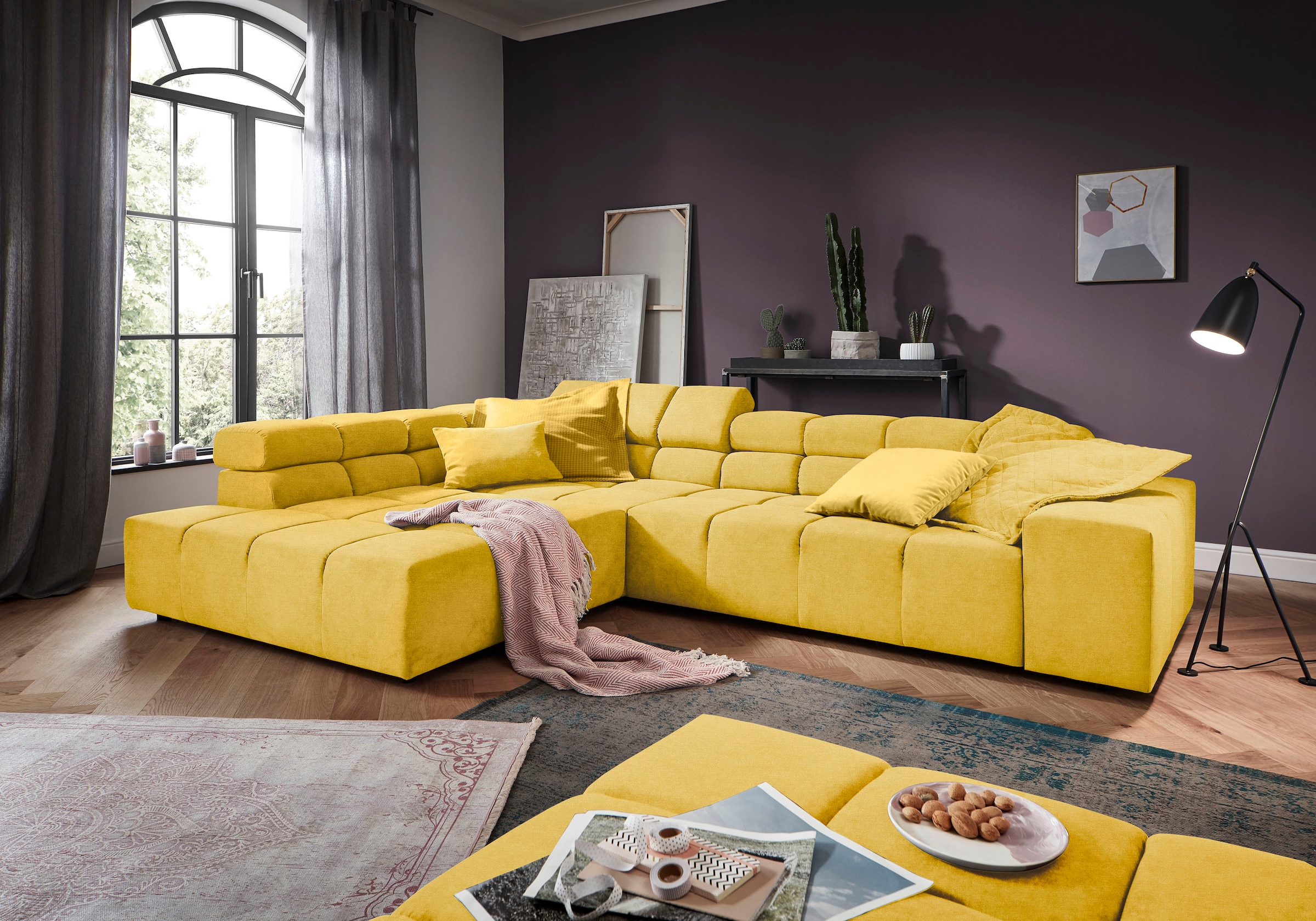 INOSIGN Ecksofa »Ancona incl. Kopfteilverstellung, Zierkissen Breite 319cm, L-Form«, wahlweise motorische Sitztiefenverstellung, auch in Cord + Easy Care