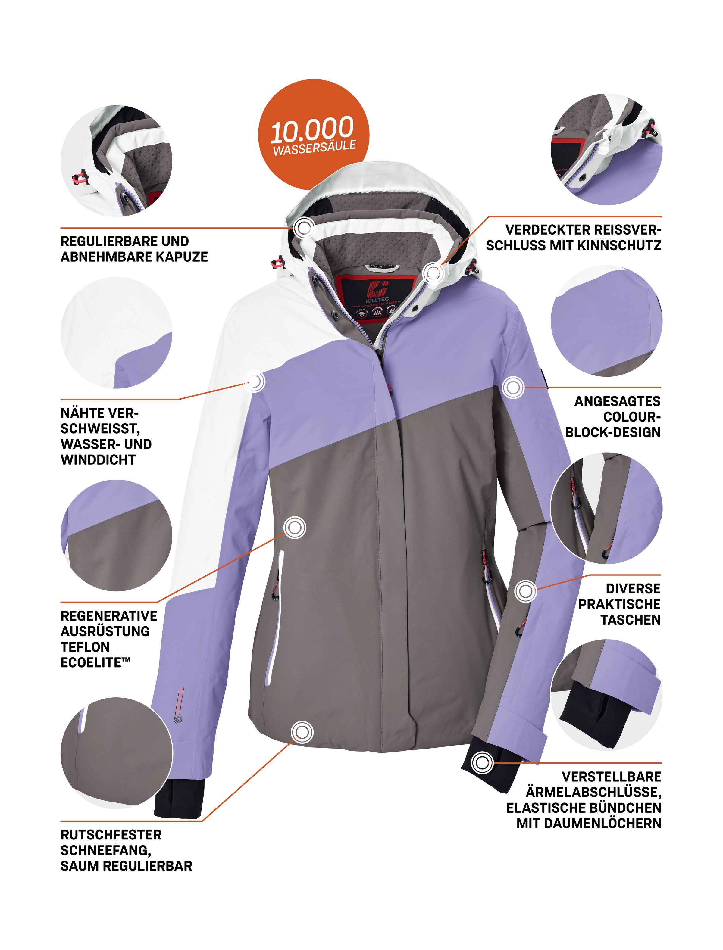 Killtec Skijacke »KSW 101 WMN SKI JCKT« Wind- und wasserdichte Damenjacke mit Colourblock-Design