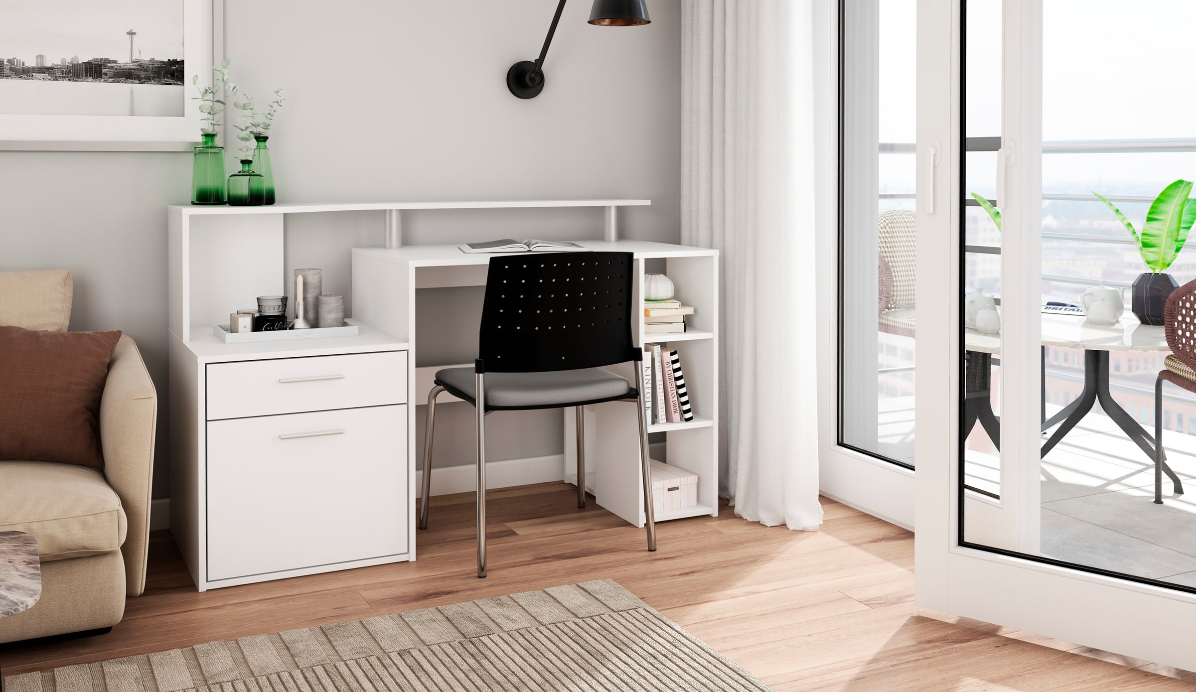 byLIVING Schreibtisch "Louise" Breite 140 cm, Regal-Schreibtisch mit viel S günstig online kaufen