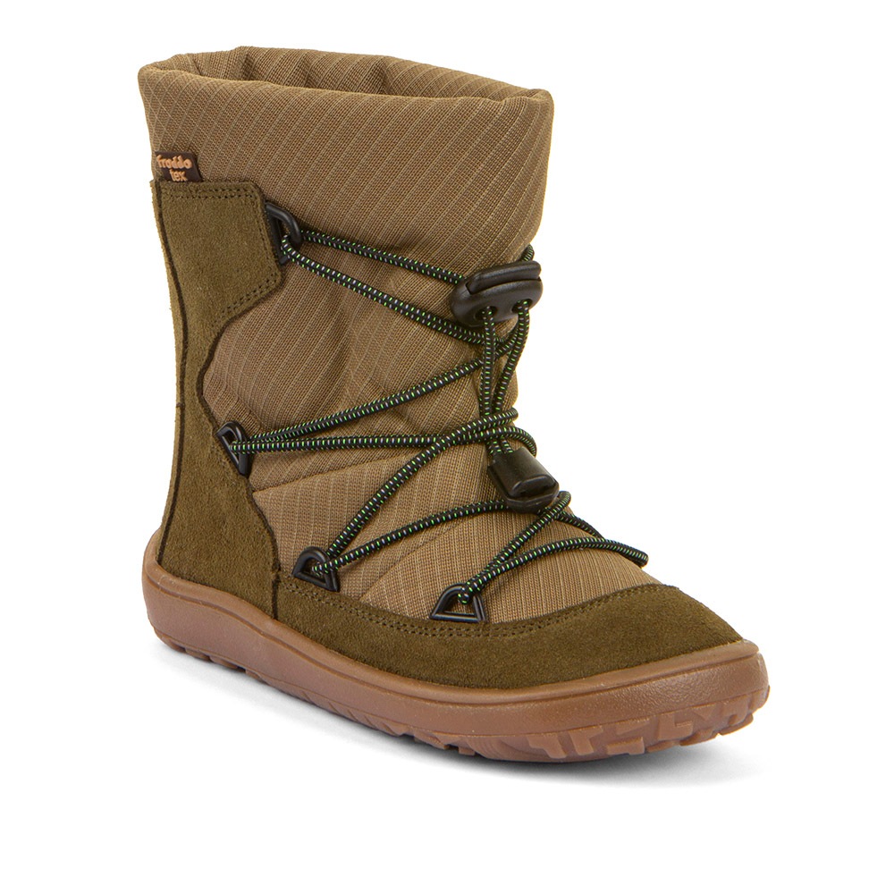 FRODDO Mädchen Barfußschuh "BAREFOOT TEX TRACK", Gr. 35, grün, Textil, Veloursleder, Schuhe, Snowboots, Winterstiefel mit TEX-Membrane