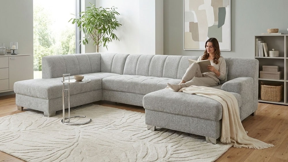 OTTO home "Lolland 296 x 195 cm, modern, mit Steppungen, mittelfester Sitz" U-Form, aus Pet Friendly Bezug