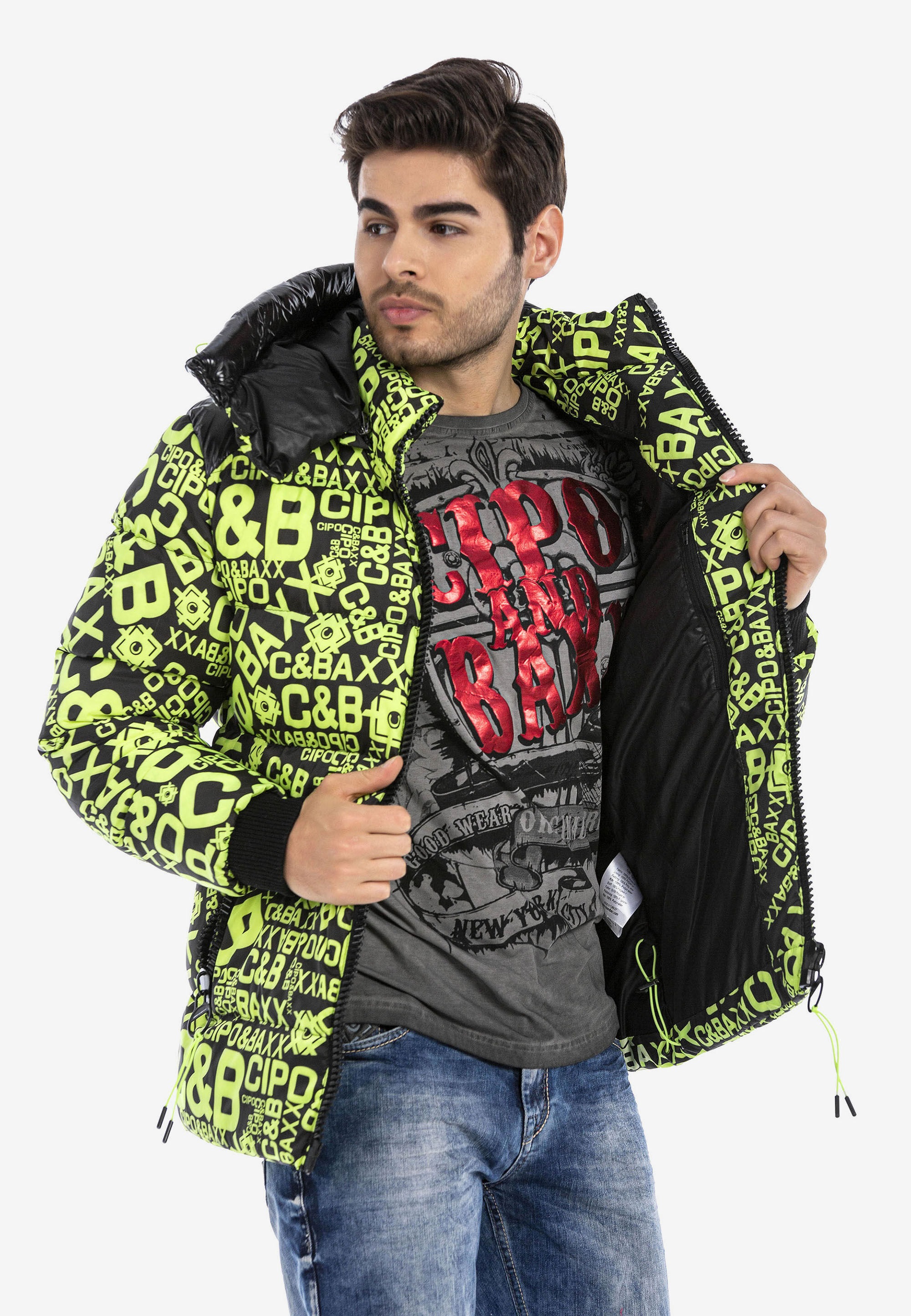 Cipo & Baxx Winterjacke »Winterjacke«, mit Kapuze, mit stylischem Schriftzug