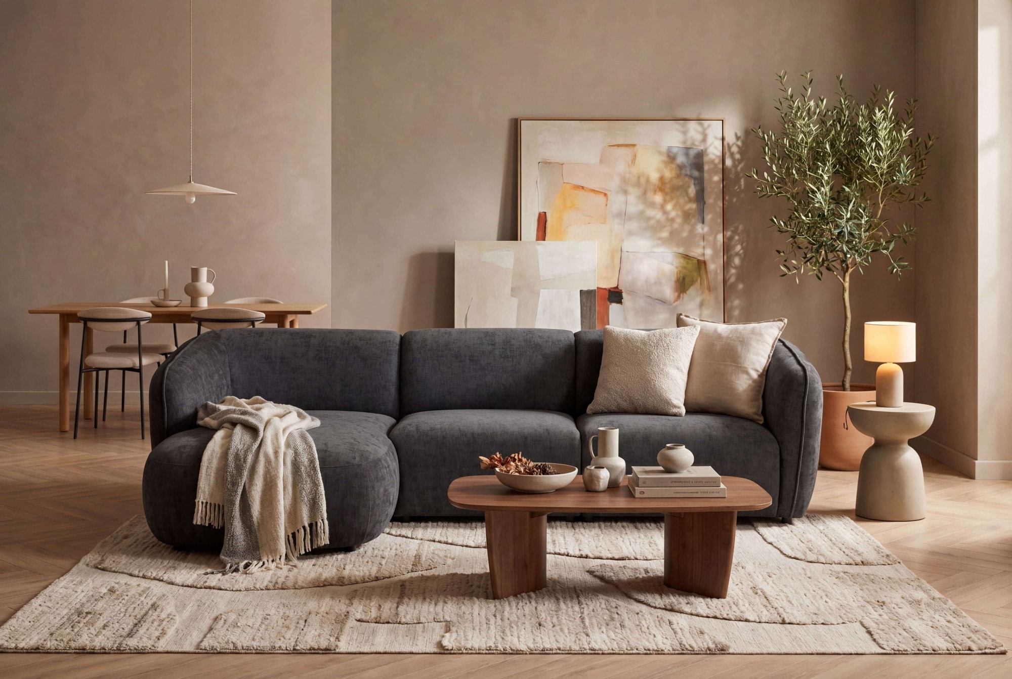 OTTO home Ecksofa "OSTRUP Rundsofa, L-Form, Naturtöne, Boucle oder Chenille" Breite 280 cm, organische Form mit sanften Rundungen