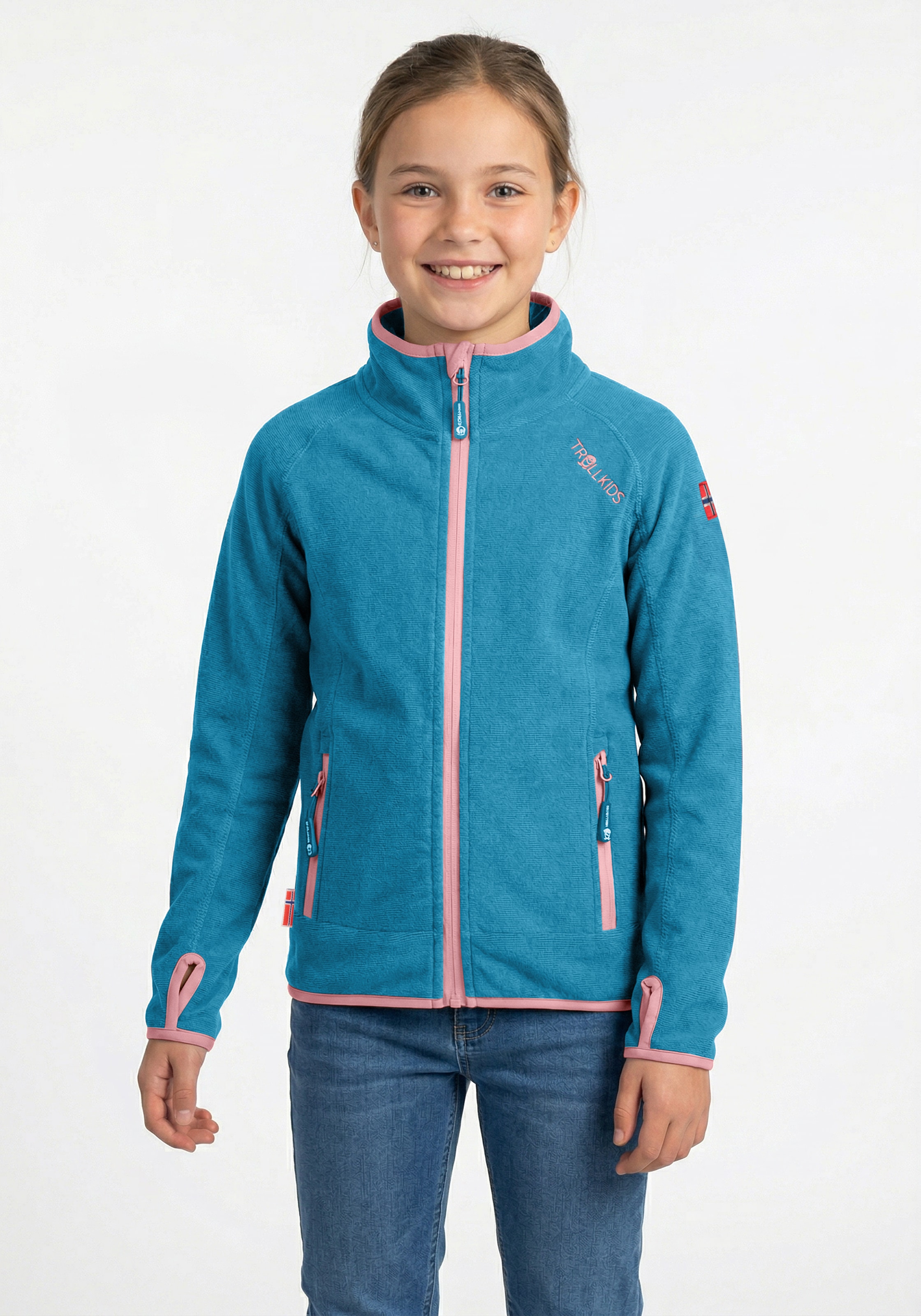 TROLLKIDS Fleecejacke "Girls Sandefjord Jacket" mit Kapuze, wasserabweisend, windabweisend, atmungsaktiv, leicht