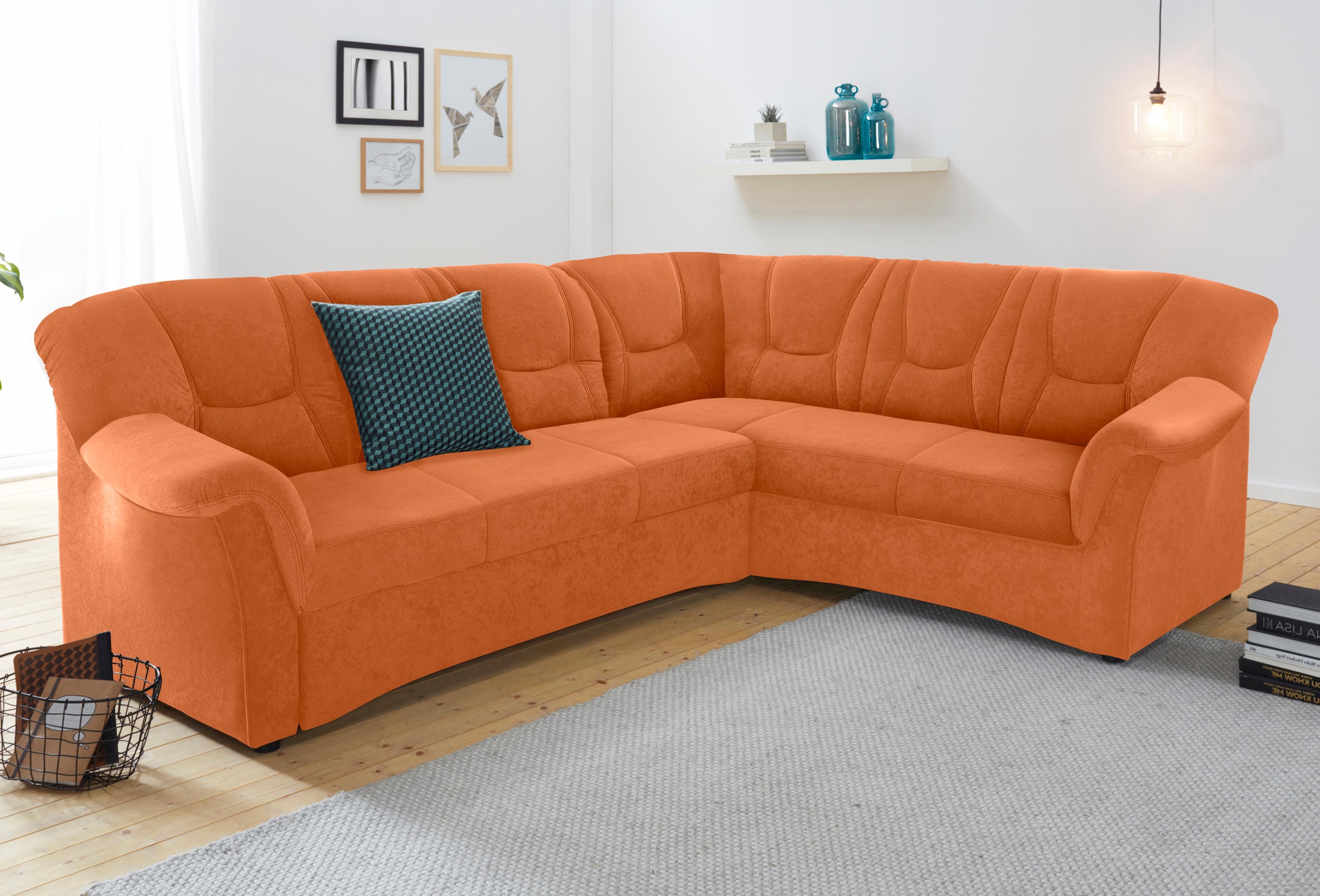 Ecksofa DOMO COLLECTION "Sarafina zeitlos&bequem, optional mit Federkern, Breite 240cm, L-Form", orange (terrakotta), B:240cm H:83cm T:190cm, Microfaser PRIMABELLE (100% Polyester) / Struktur (90% Polyester; 10% Polyacryl);Luxus-Microfaser (92% Polyester, 3