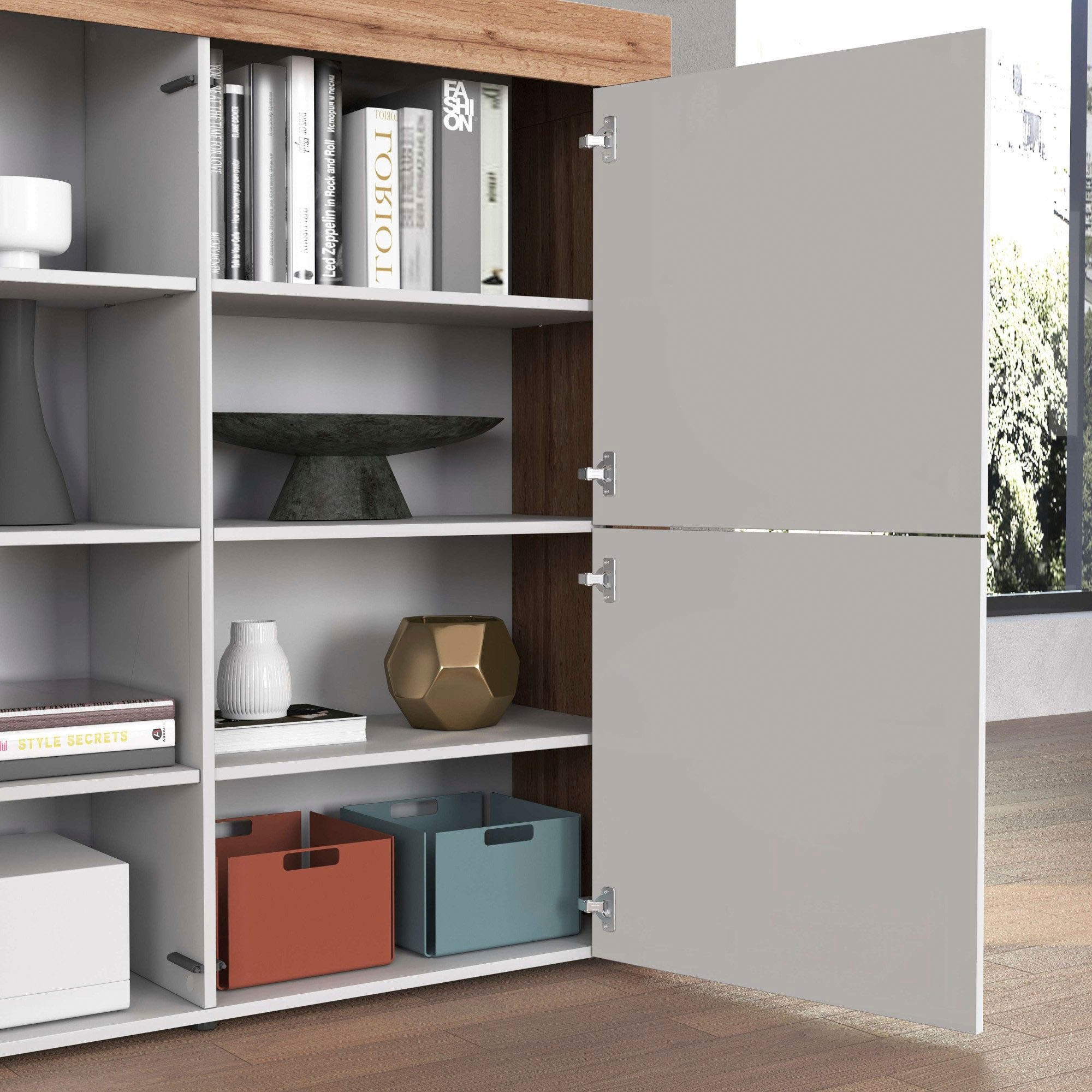 INOSIGN Highboard »CHRONOS Breite 140 cm mit 4 Türen und 8 Fächer 'Made in Italy'«, (1 St.), Hohes Sideboard, Kommode, Schrank, Grifflos mit Push to Open