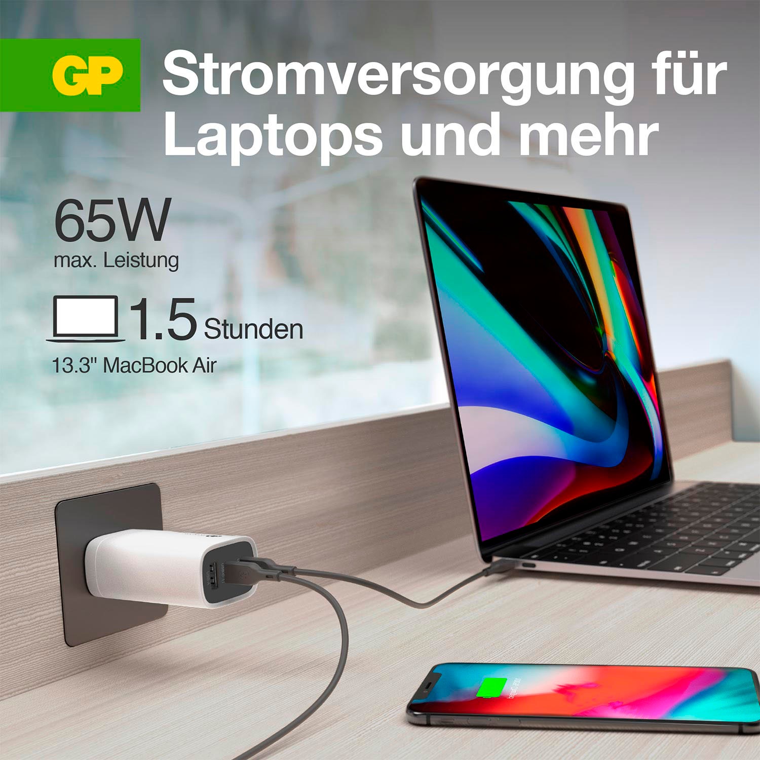 GP Batteries USB-Ladegerät »65W 3 Port GaN USB-C Schnellladeadapter«, Reiseadapter