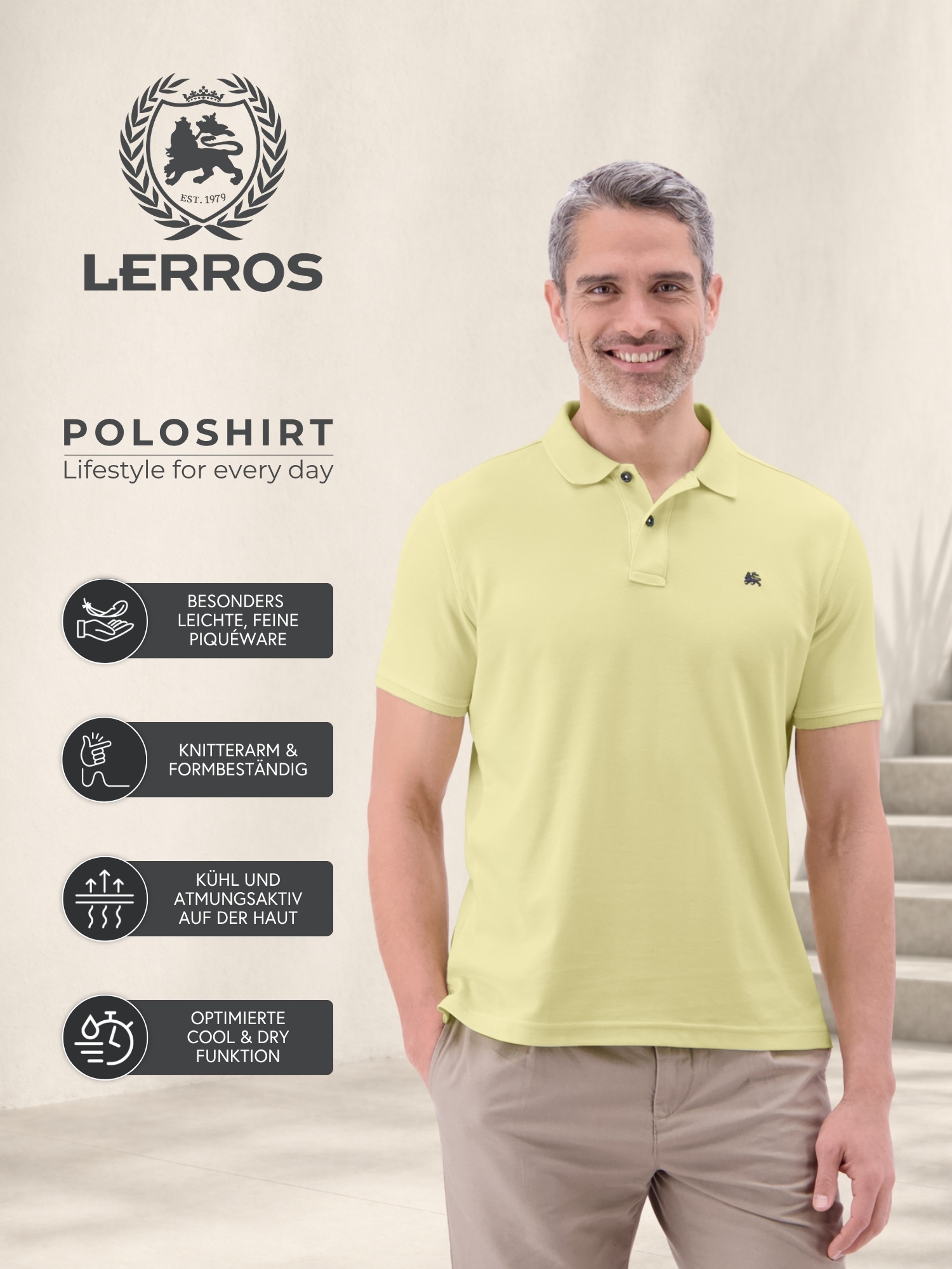 LERROS Poloshirt »Poloshirt Herren COOL & DRY atmungsaktiv Piqué« Trocknet schnell, angenehm kühl, pflegeleicht, kurzarm, einfarbig