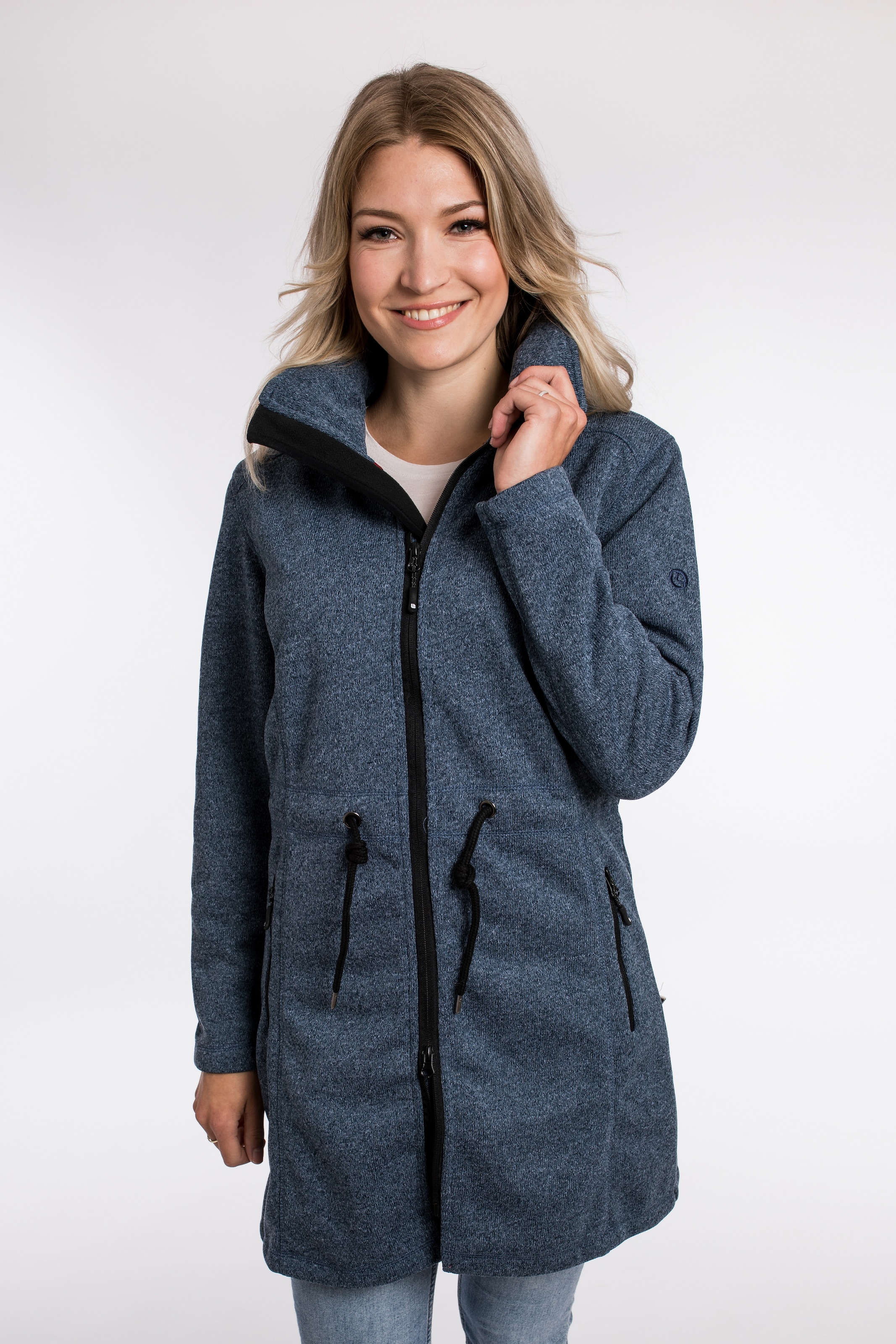 DEPROC Active Softshellparka "KEDGWICK WOMEN LONG" mit Kapuze Softshellmantel in urbaner Strickfleeceoptik