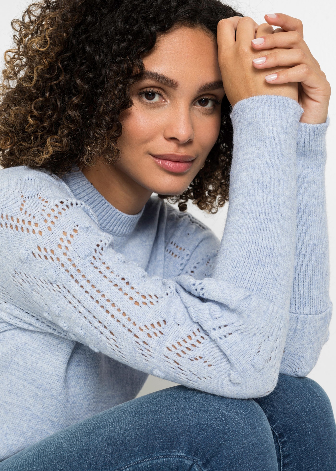 bonprix Strickpullover Ballonärmel mit tollem Ajourmuster und extra breitem Strickbündchen