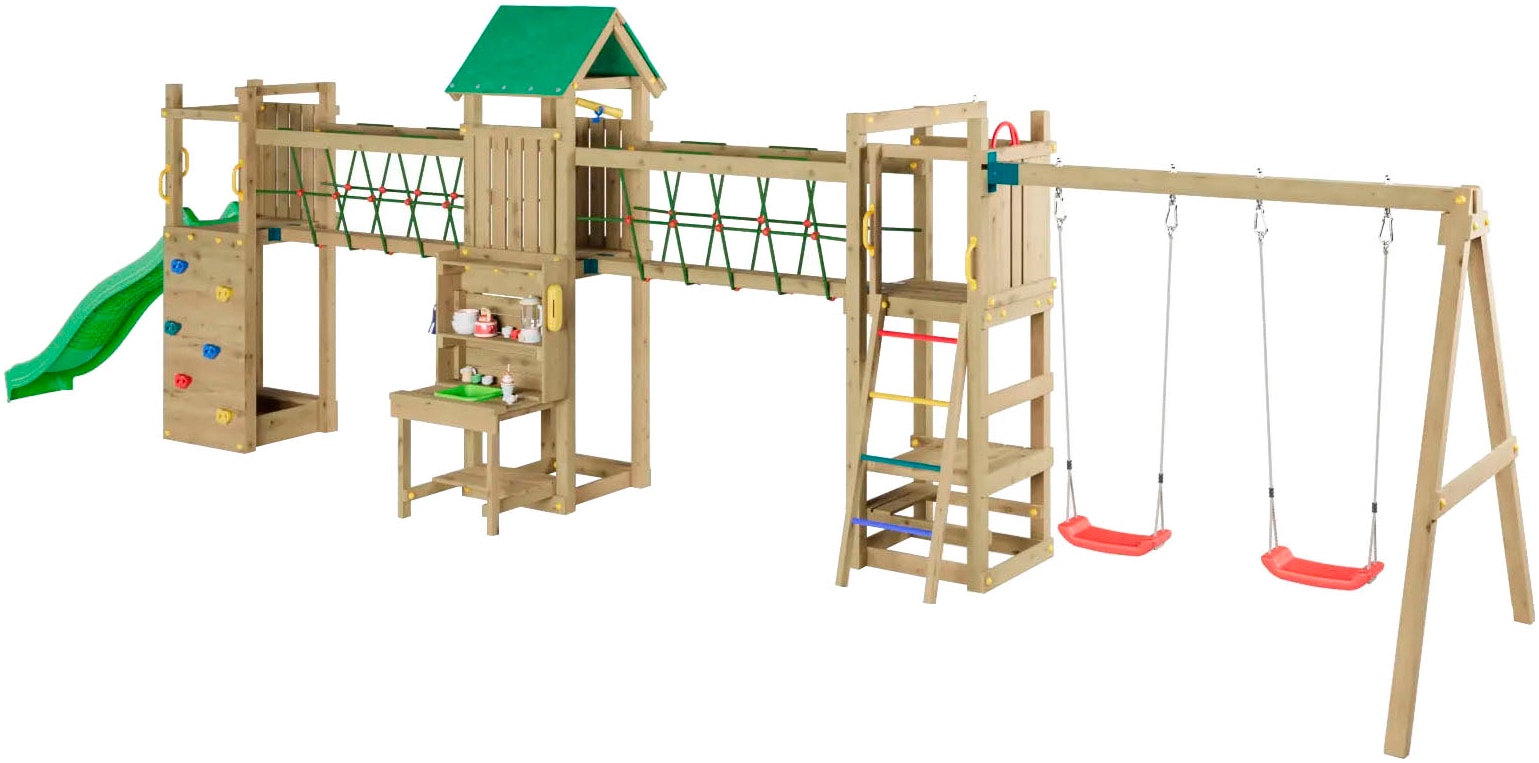 FUNGOO Spielturm »Maxi Funny Space Longer, mit Rutsche, Doppelschaukel, Kletterwand«, Picknicktisch; Made in Europe