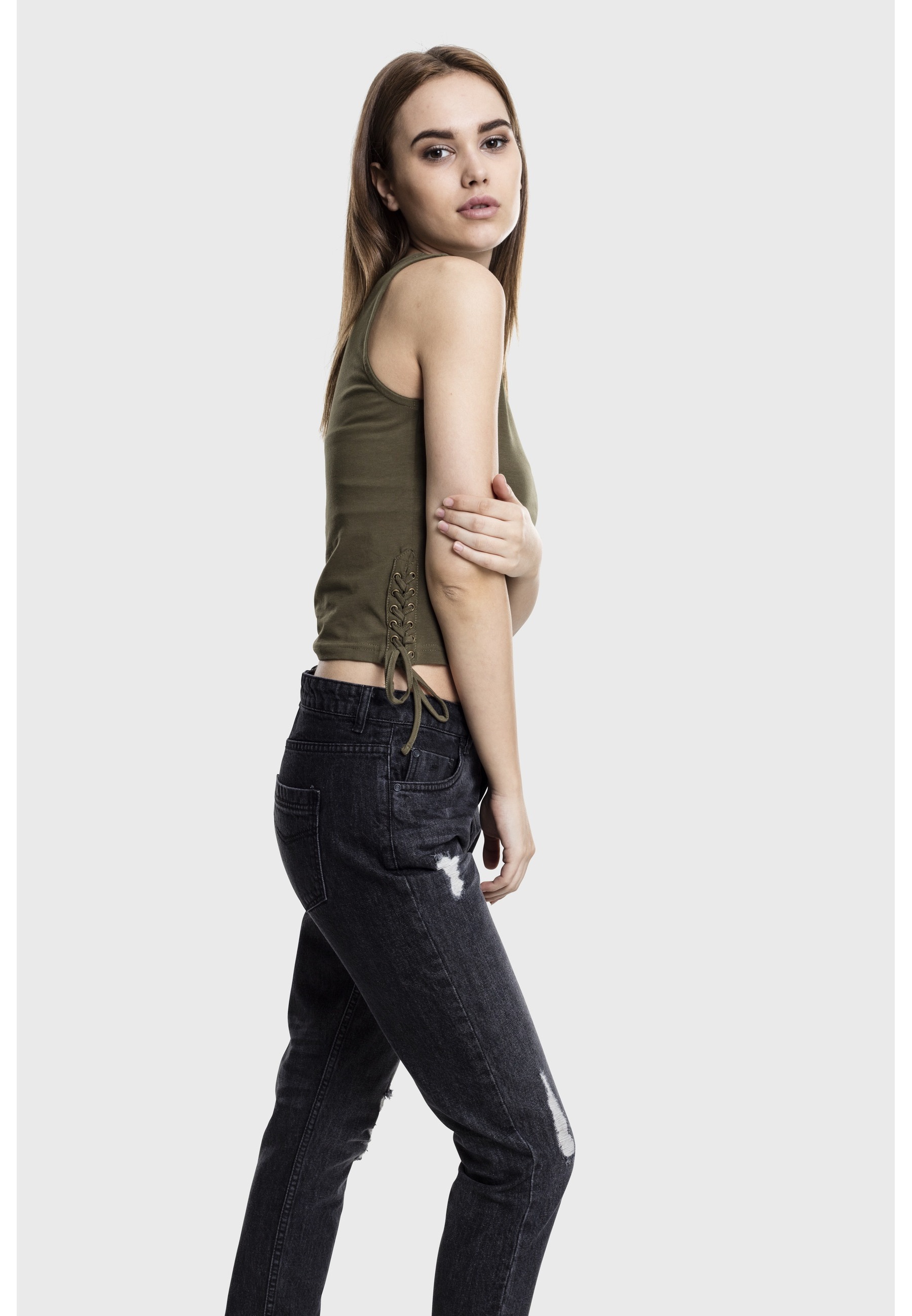 URBAN CLASSICS Tanktop »Urban Classics Damen Ladies Lace Up Cropped Top« 1 Stk.