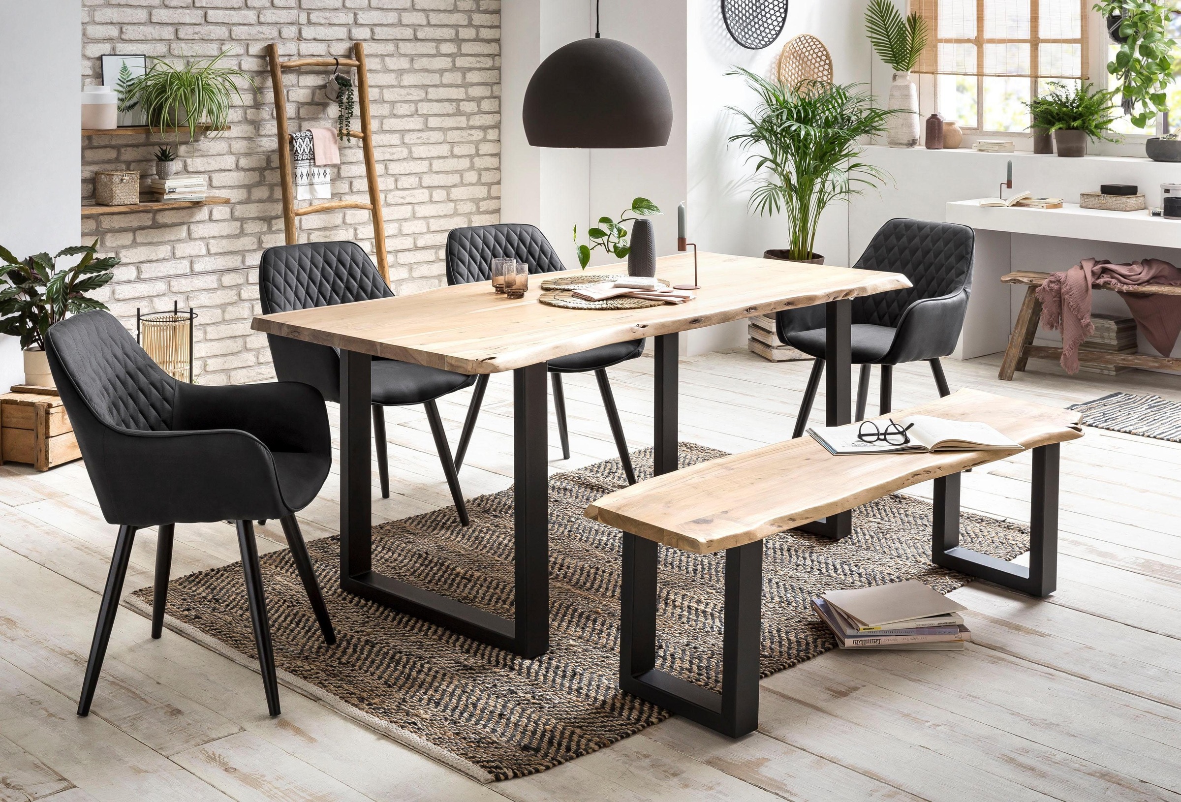 Home affaire Sitzbank "Manhattan" mit Baumkantenoptik und Gestell U-Form au günstig online kaufen