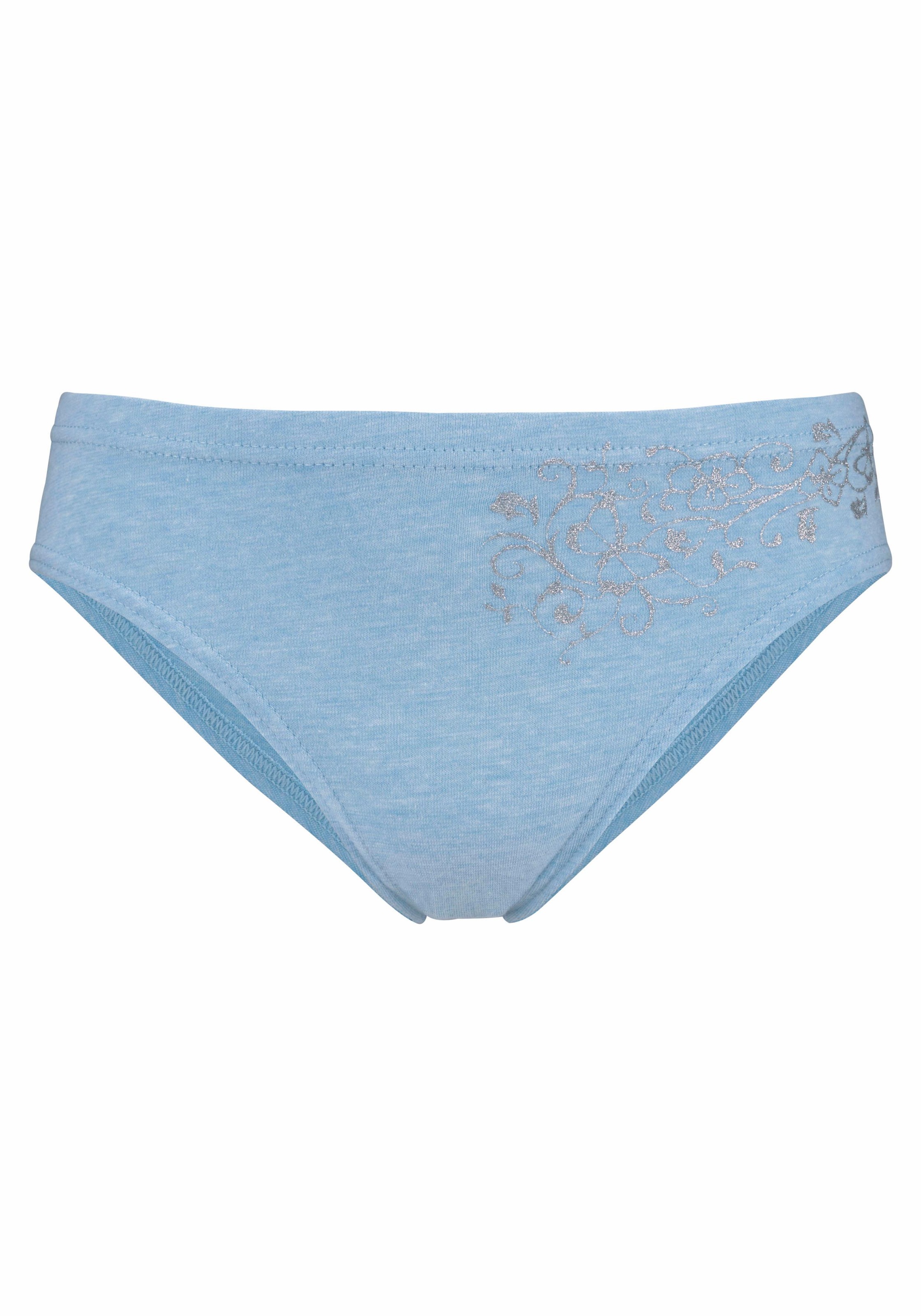 petite fleur by Lascana Bikinislip Packung, 4 Stk. mit floralem Glitzerdruck, Baumwollmischung