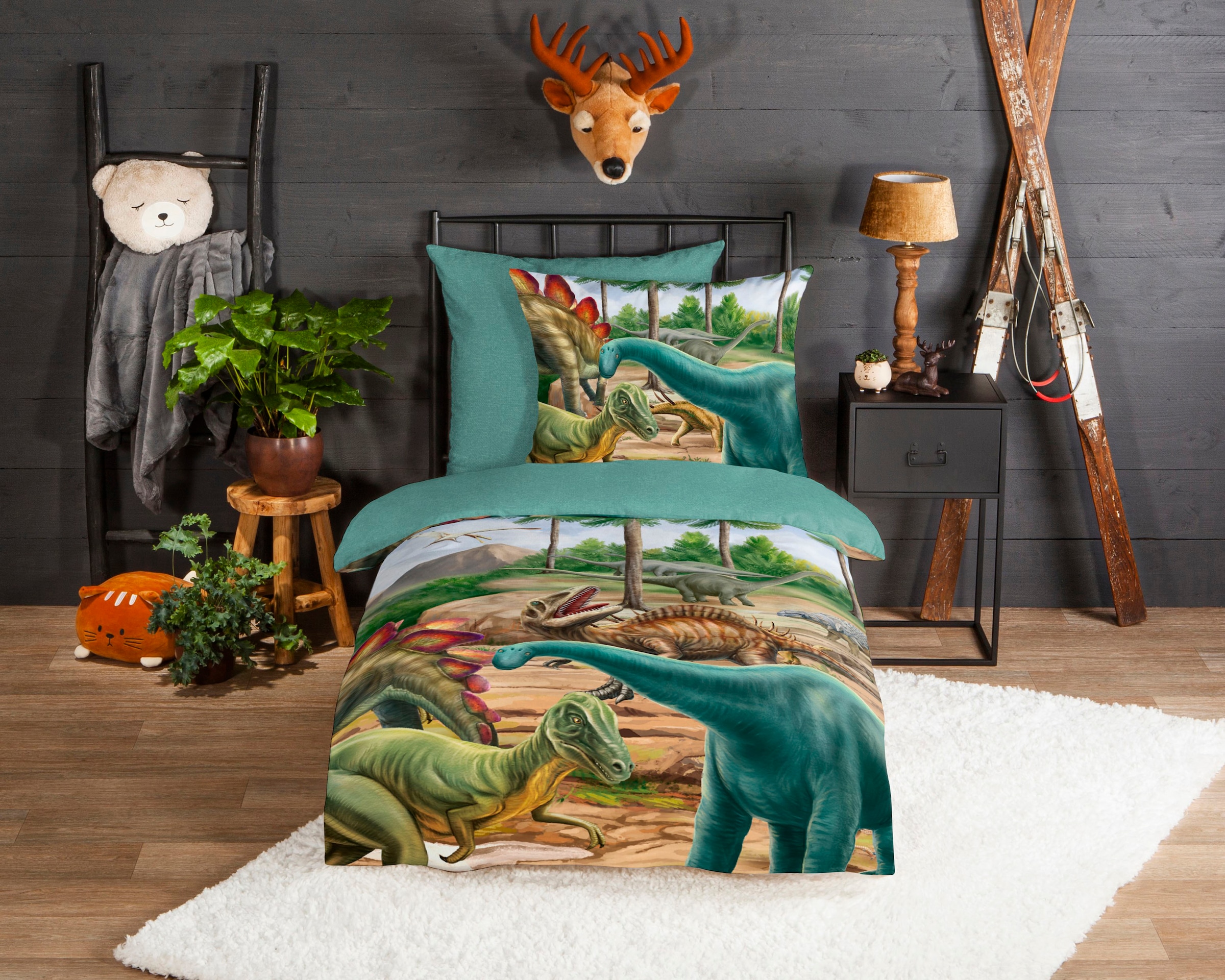 good morning Kinderbettwäsche "Prehistory Dinos" 2 Stk. tlg. Biber, 135x200 günstig online kaufen