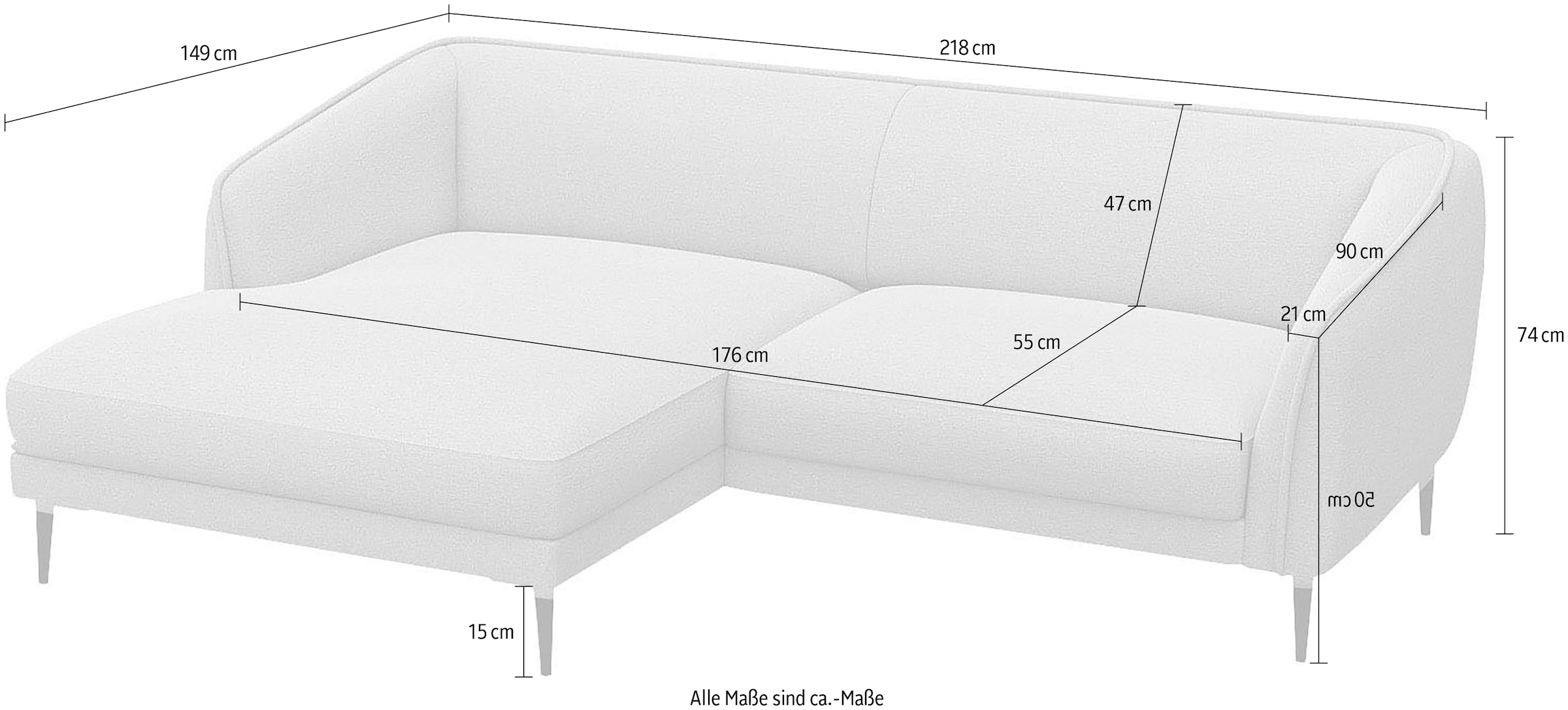 FLEXLUX Ecksofa »Belle Designsofa, bequem durch Kaltschaum im Sitz«, Skandinavisches Design, B/T 218/149 cm