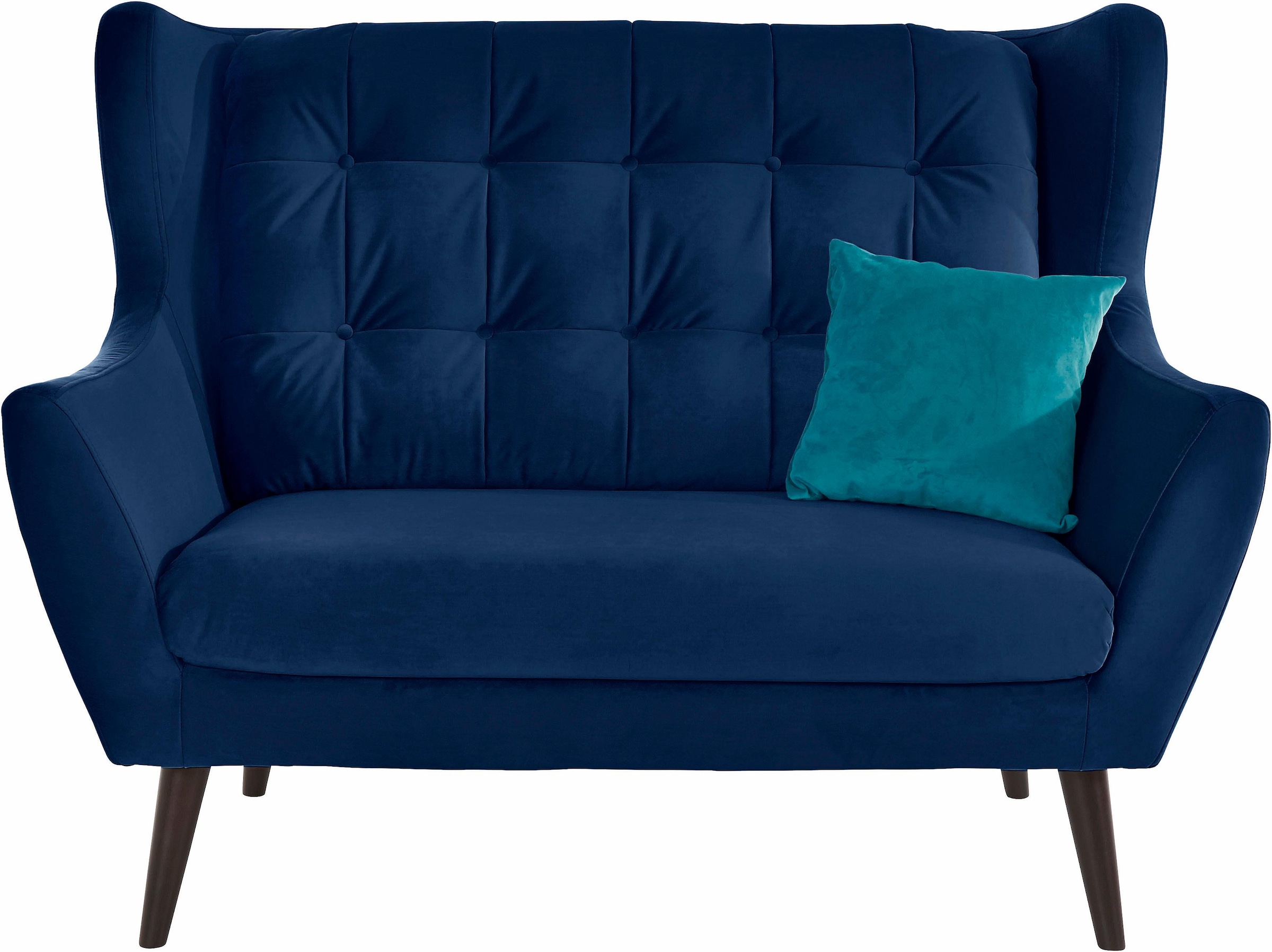2-Sitzer HOME AFFAIRE "Hemmink", blau (blau, aqua), B:144cm H:107cm T:94cm, Samtvelours (100% Polyester);Luxus-Microfaser (100% Polyester);Struktur (94% Polyester, 6% Polyacryl), Sofas, mit Knopfheftung