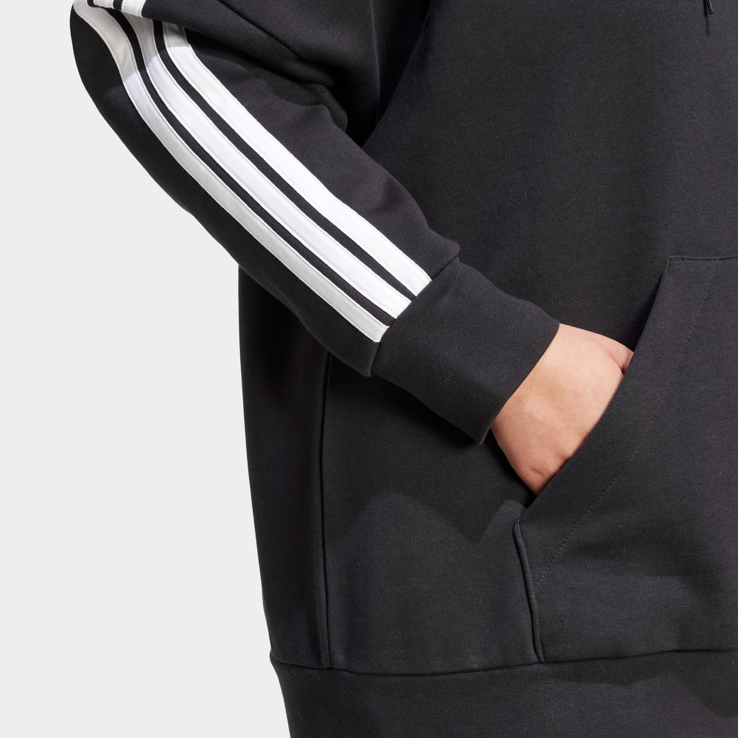 adidas Sportswear Kapuzensweatjacke »ESSENTIALS 3-STREIFEN FULL-ZIP FLEECE (GROSSE GRÖSSEN)« mit Kapuze, in normaler Länge