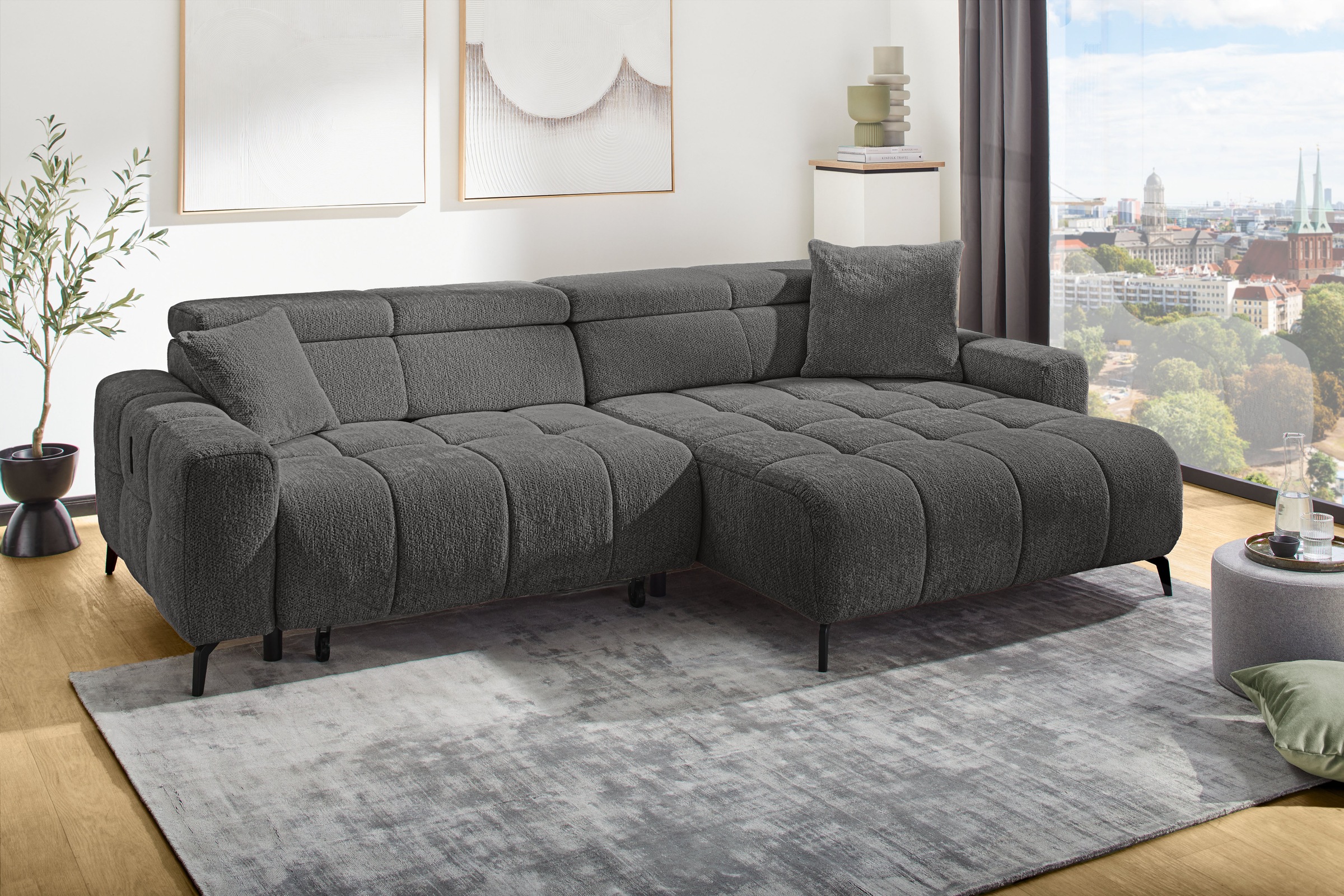 Jockenhöfer Gruppe Ecksofa »Racer, L-Form, B: 290cm, mit 60 cm elektrischer Sitztiefenverstellung« 140kg Belastbarkeit je Sitz, verstellbaren Kopfstützen, USB-Ports