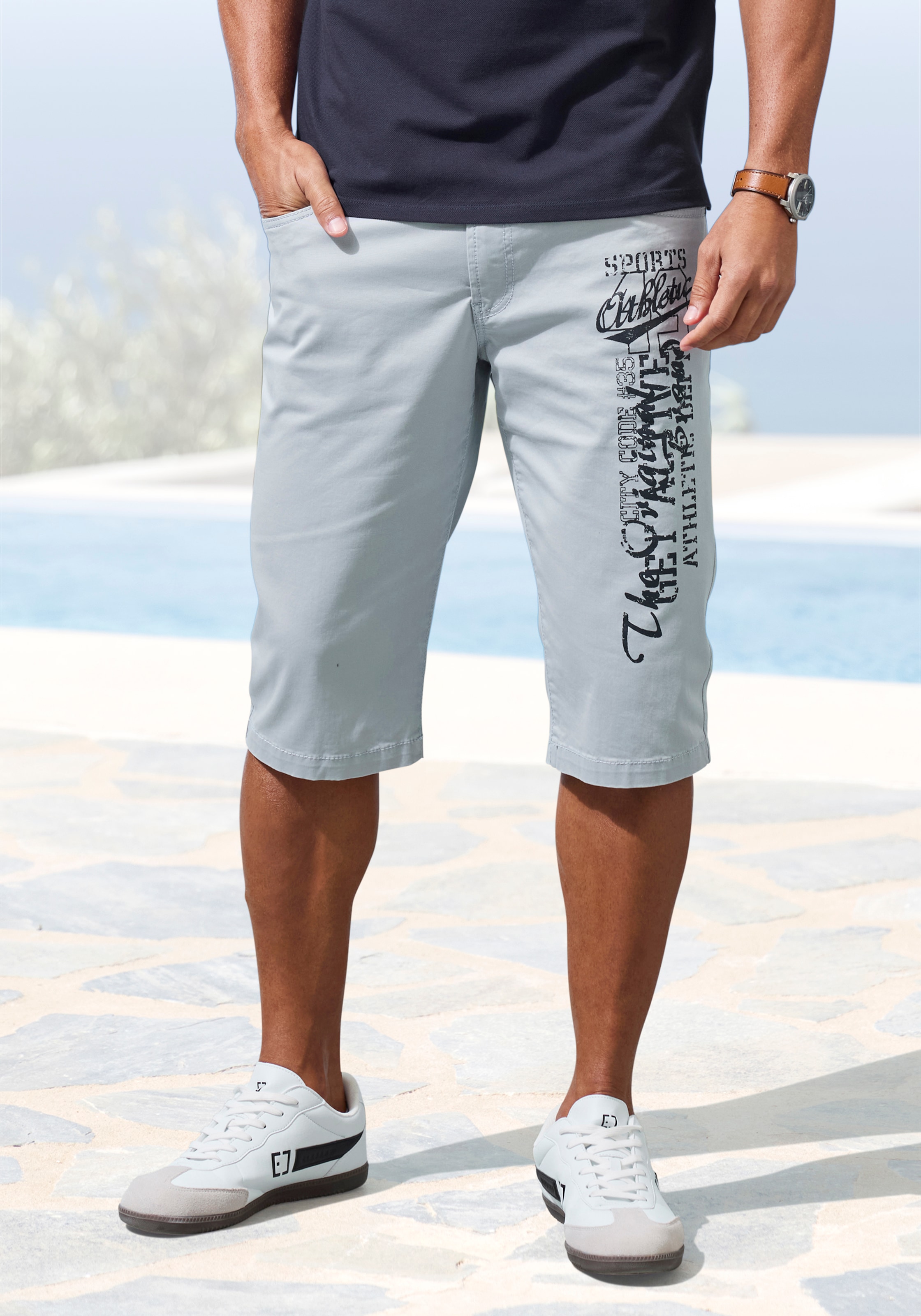 John Devin Bermudas "- bedruckte Sommer Shorts aus elastischer Baumwollmischung" mit großem Druck auf dem Bein, 3/4 Shorts