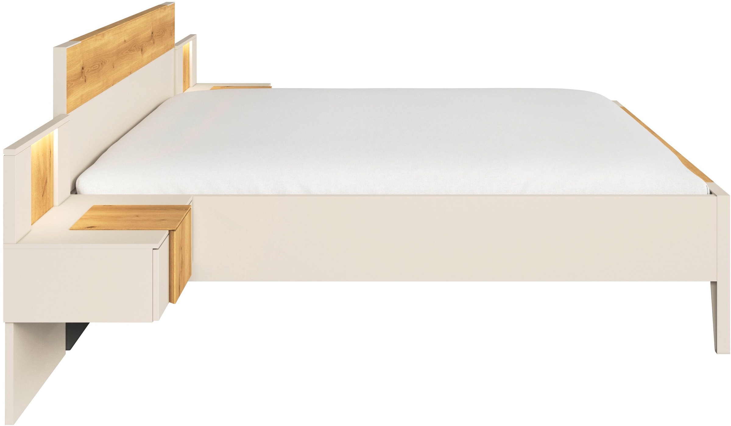 rauch Bettanlage »Bett Doppelbett Komfortbett Schlafzimmer Nachttische KONA« Set, Bett 180x200 oder 200x200, 2x Hängenachttisch, 2x Paneele mit Bel., 5 tlg. tlg. Absetzung Asteiche massiv, inkl. SOFT-CLOSE-FUNKTION MADE IN GERMANY