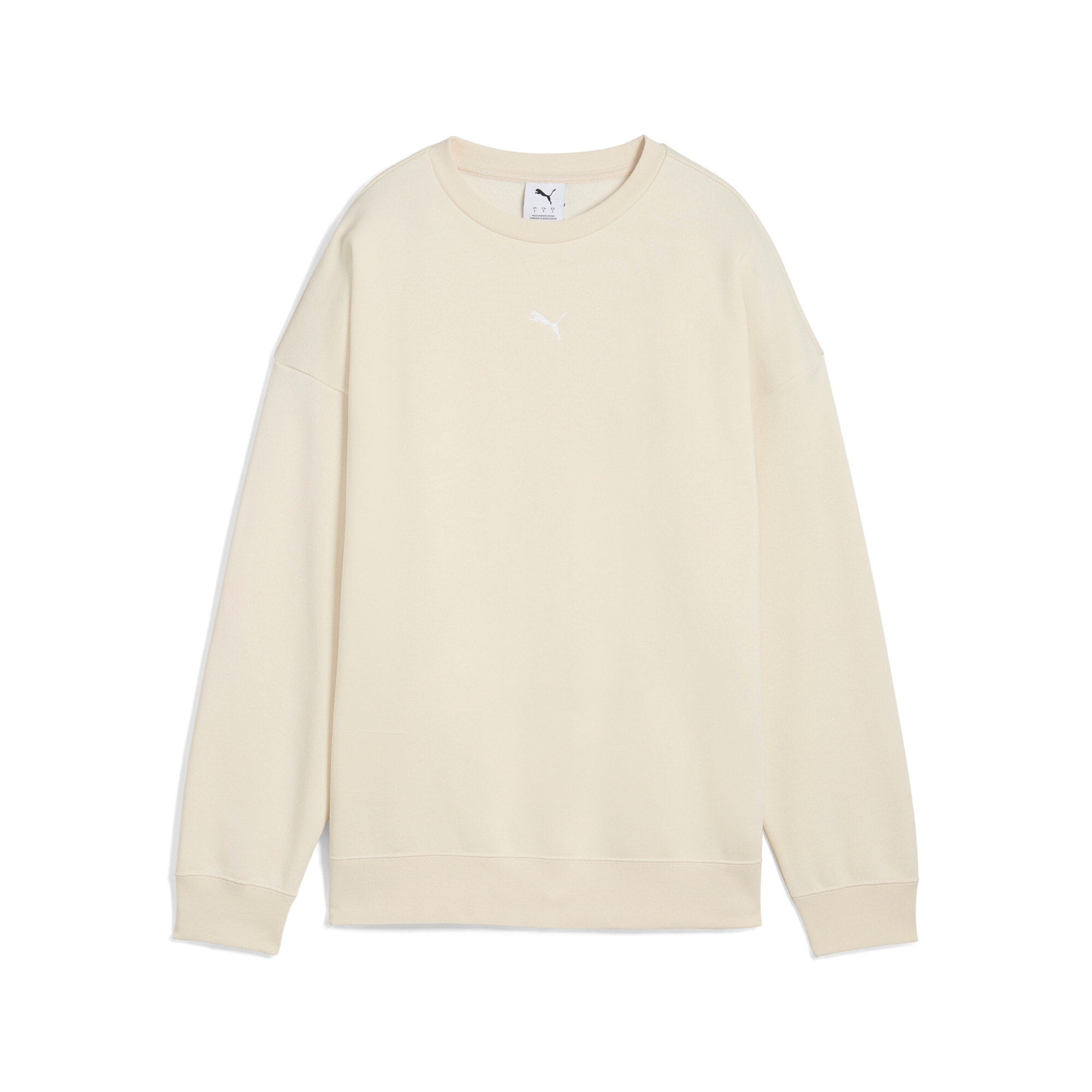PUMA "ESS OVERSIZED CREW FL" Oversize-Passform, Rundhalsausschnitt, gerippte Bündchen und Saum