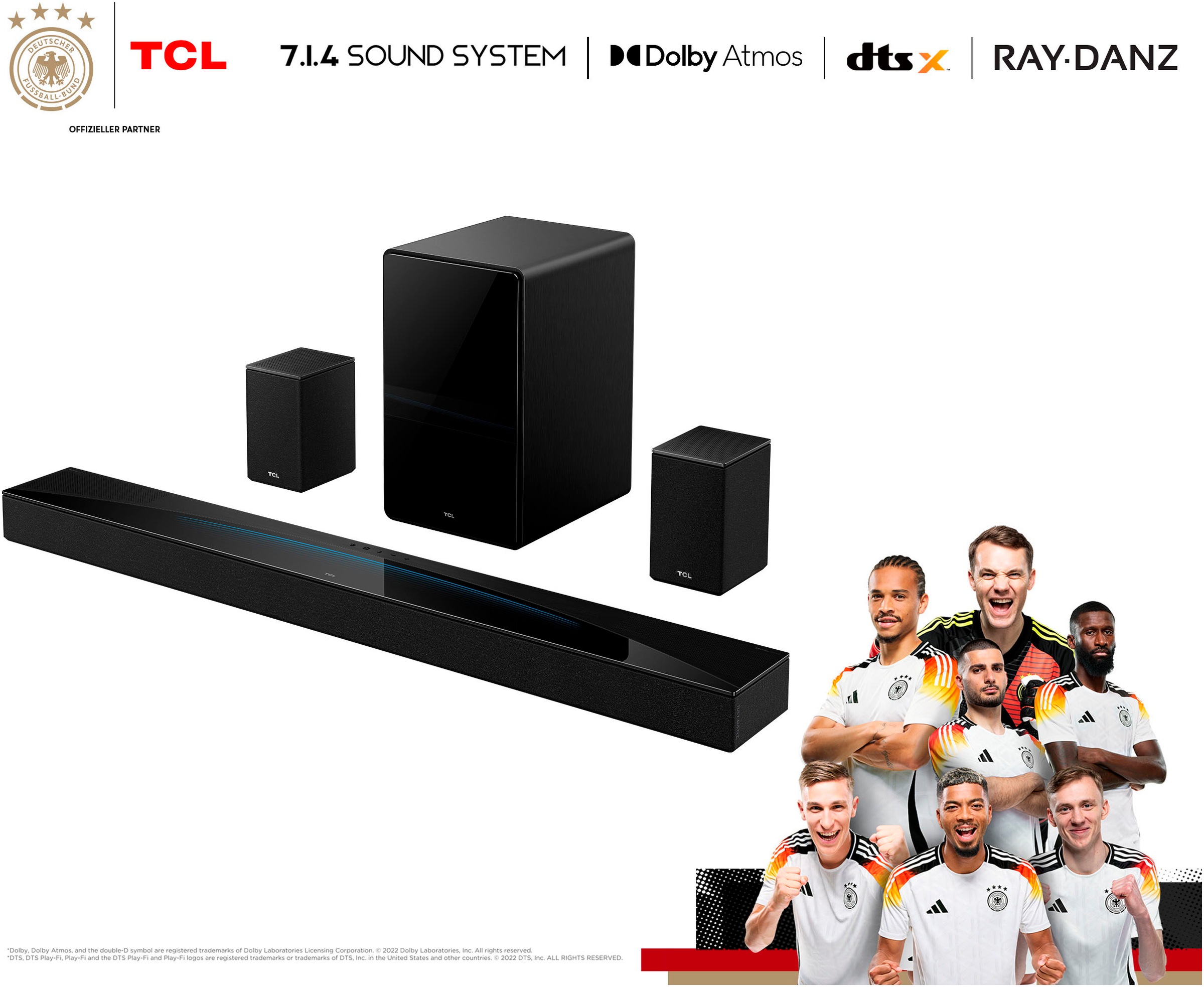 TCL Soundbar »Q85HE 7.1.4 Dolby Atmos und Ray Danz«, AI Sonic, 820 Watt, Airplay, HDMI, Bluetooth, Wandhalterung, Subwoofer
