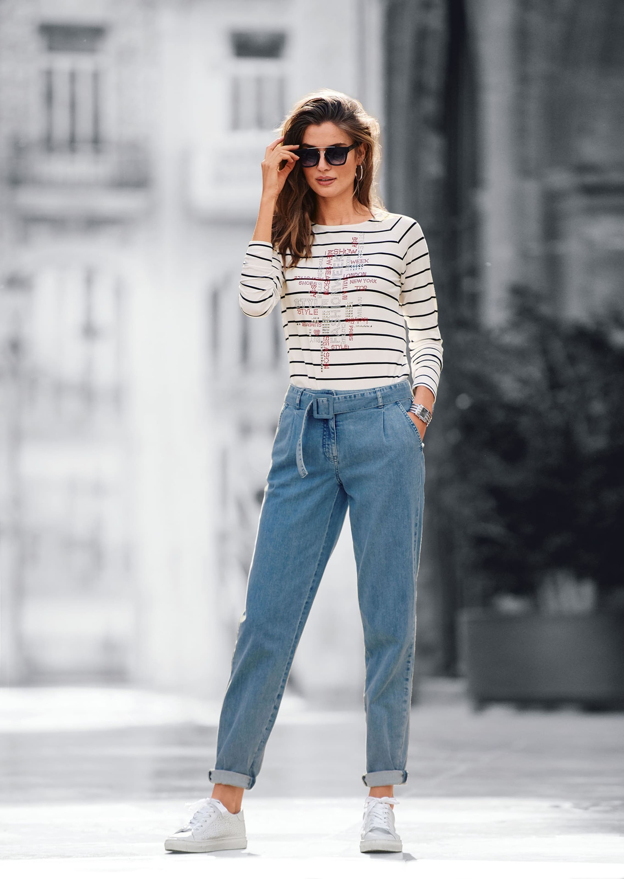 MADELEINE Langarmshirt "Shirt Ringel-Shirt mit glitzernden Schmucksteinen" günstig online kaufen