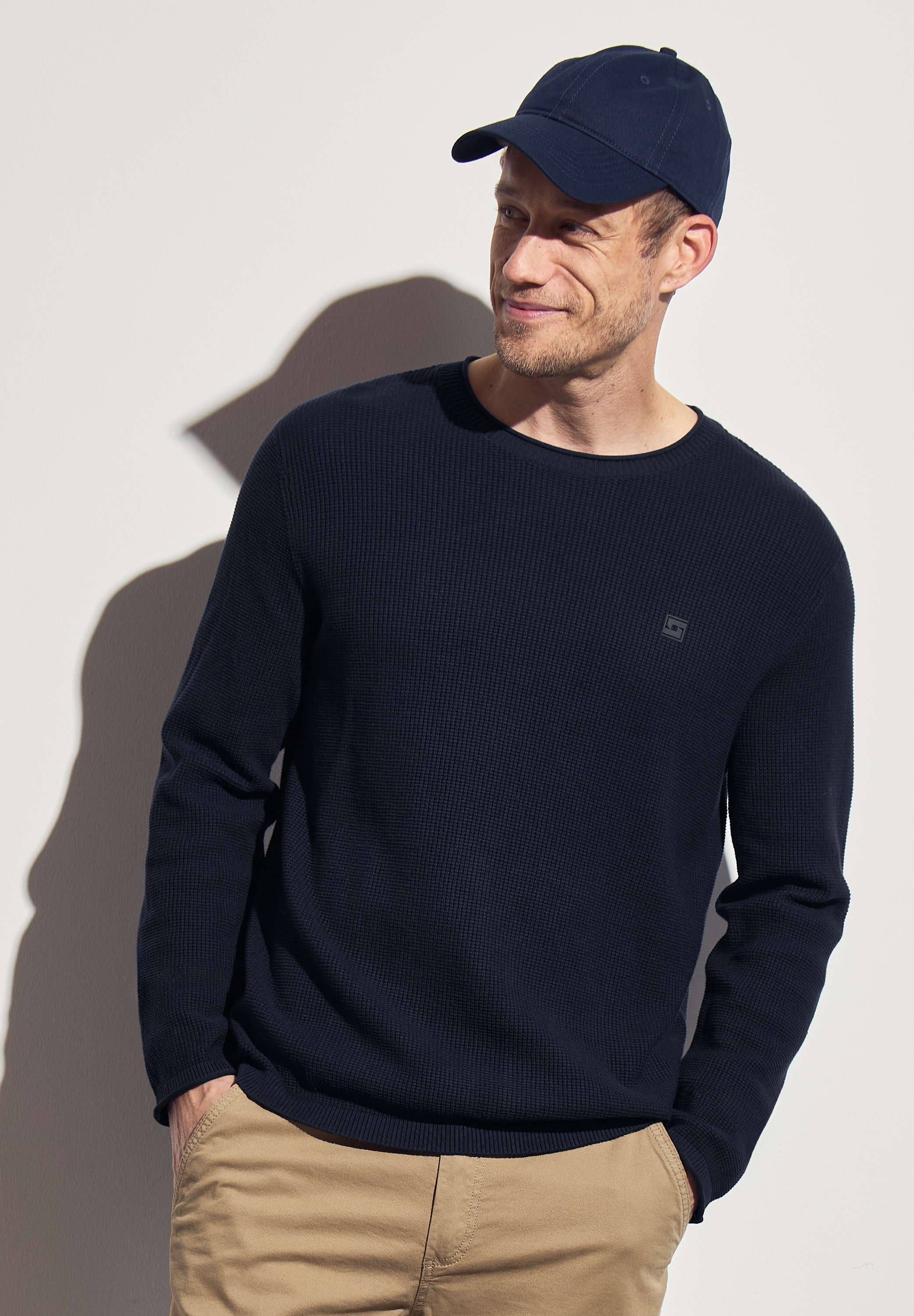 STREET ONE MEN Rundhalspullover, aus reiner Baumwolle günstig online kaufen