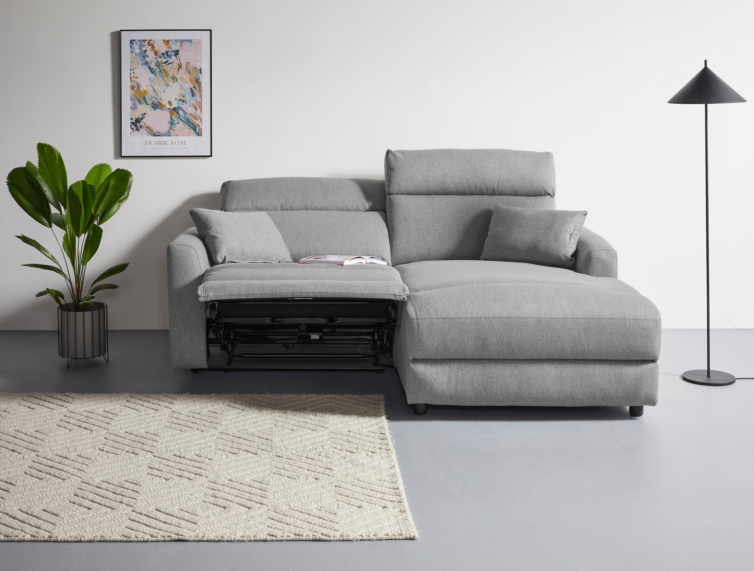 INOSIGN Ecksofa »JENNA, L-Form, 209cm, manuelle u. elektrische Funktion, mit USB A/C,«, Liegefunktion 105°-150°, Federkern, Struktur fein