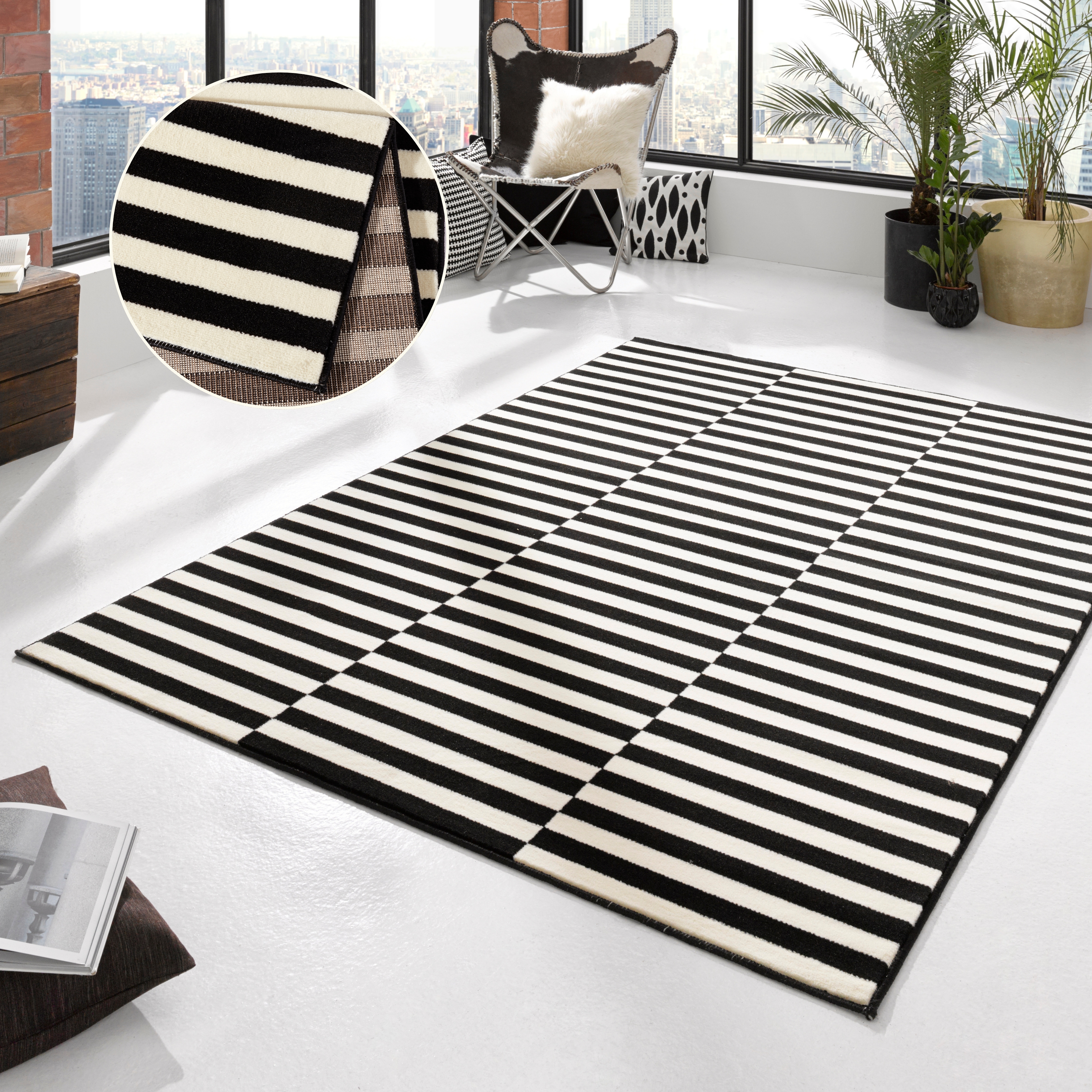 HANSE Home Teppich "Panel" rechteckig 9 mm Höhe Kurzflor, Läufer, Streifen, Linien, ringsum gekettelt, robust
