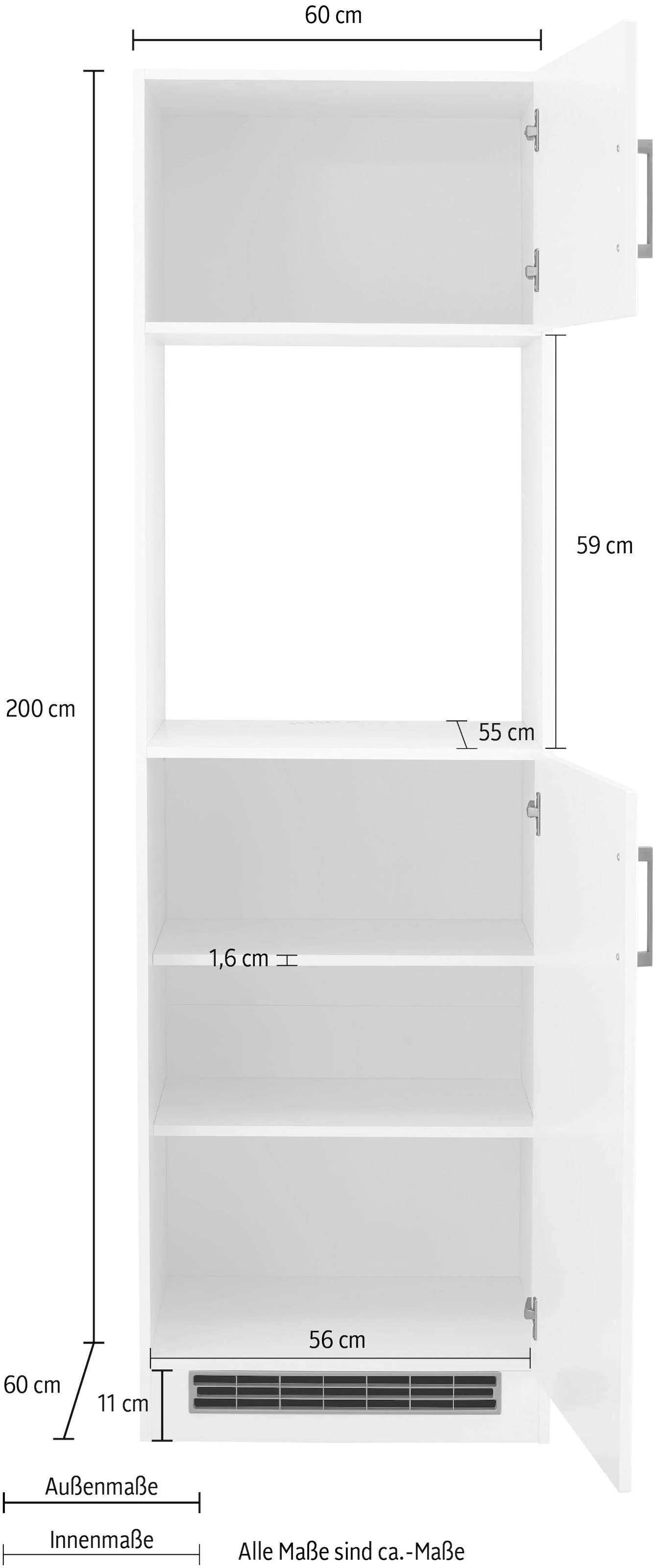 KOCHSTATION Backofenumbauschrank »KS-Tinnum«, 60 cm breit, 200 cm hoch, Metallgriffe, MDF Fronten, für Backofen