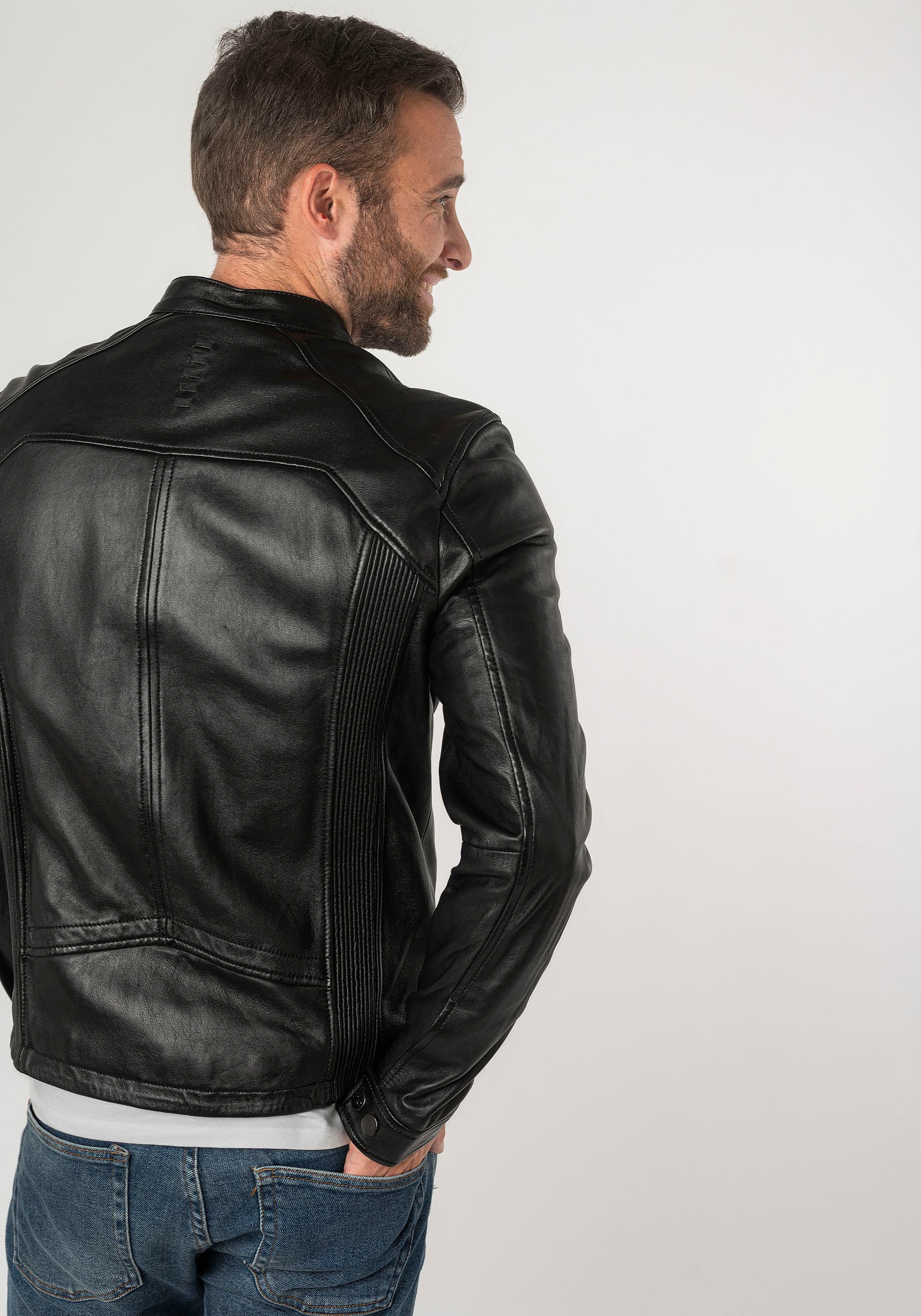 Mauritius Lederjacke »2Mtoji SF«, mit Reißverschluss, Zipperdetail, STehkragen Ziernähte