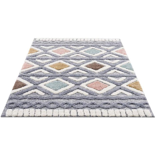 Carpet City Hochflor-Teppich »Focus 3382«, rechteckig, Boho-Teppich, besonders  weich, Hoch Tief Struktur, Wohnzimmer | BAUR