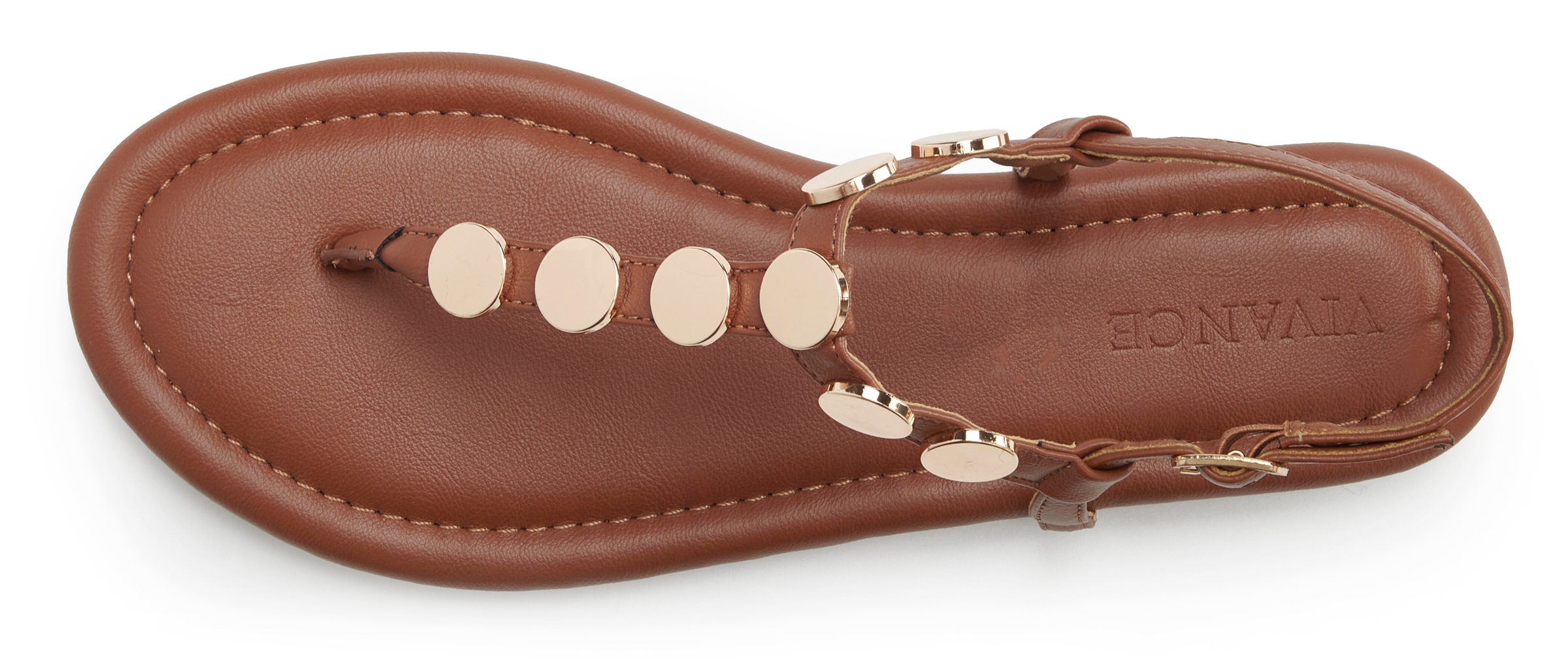 Sandale VIVANCE "Sommerschuh, offener Schuh, Sandalette", Damen, Gr. 36, camelfarben, Obermaterial: 100% Lederimitat. Decksohle: 100% Lederimitat. Futter: 100% Lederimitat. Laufsohle: 100% Synthetik, glänzend, unifarben, Schuhe Sandale, mit goldfarbenen S 3