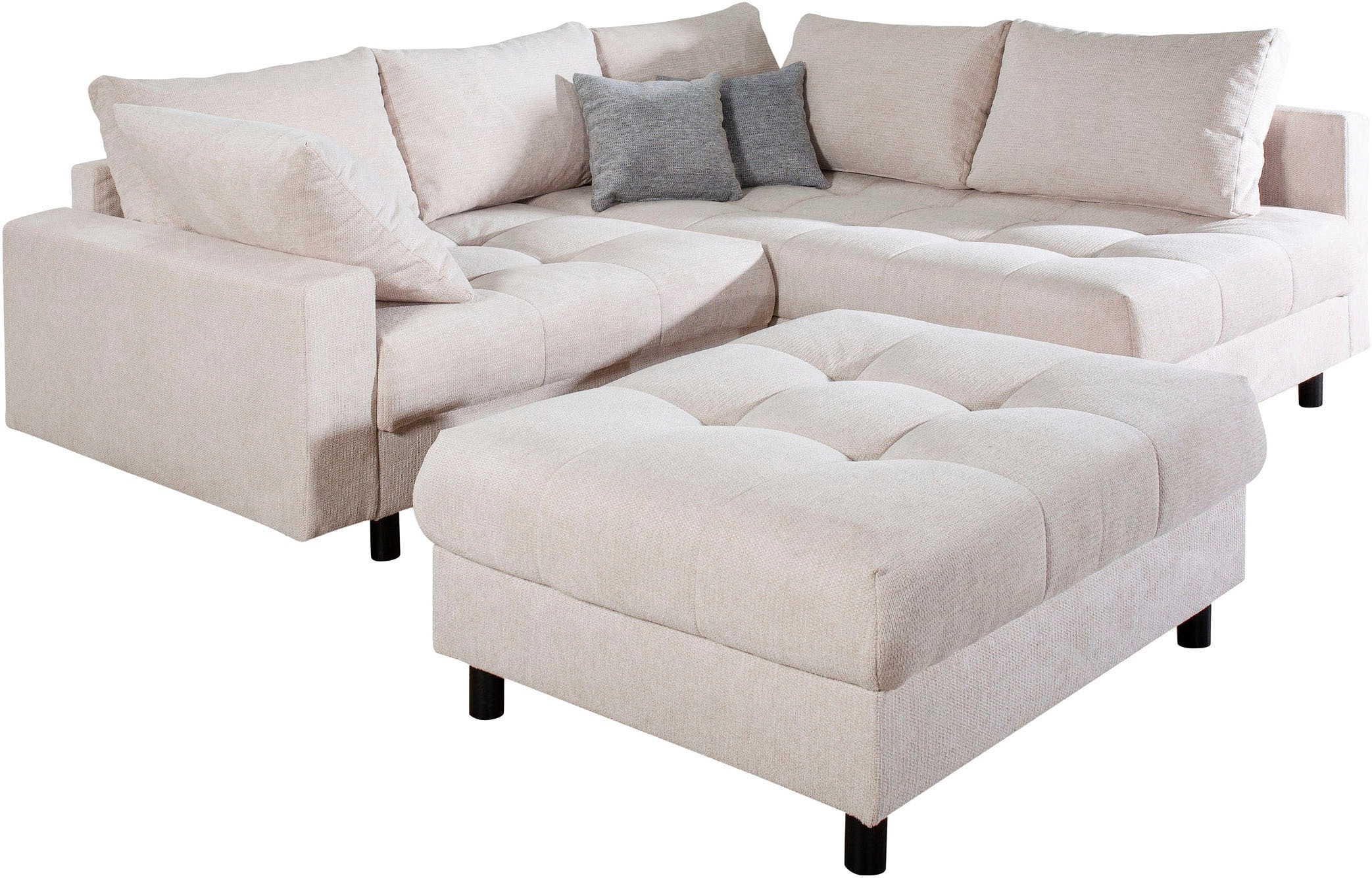 Home affaire Ecksofa »Toni L-Form, B: 215 cm«, mit Hocker & 2 Zierkissen, Federkern