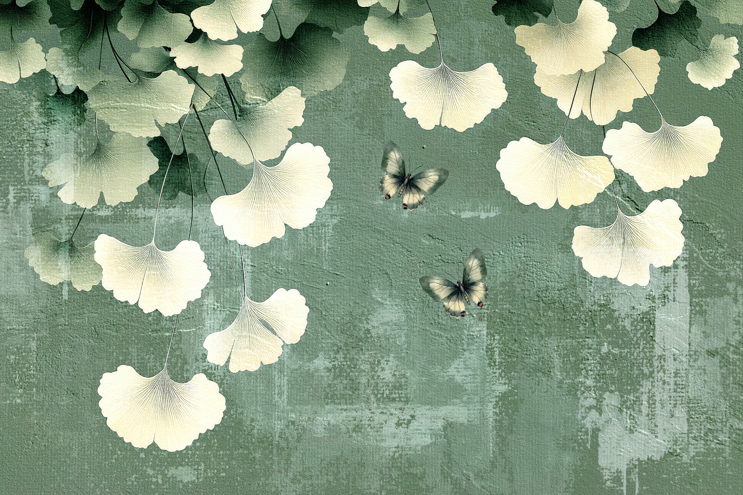 queence Leinwandbild "Gingko mit Schmetterlingen, Canvas Bild von Hand bespannt" 1 Stk. tlg. Zeitlose Ginkgo-Motive in hellen Farben