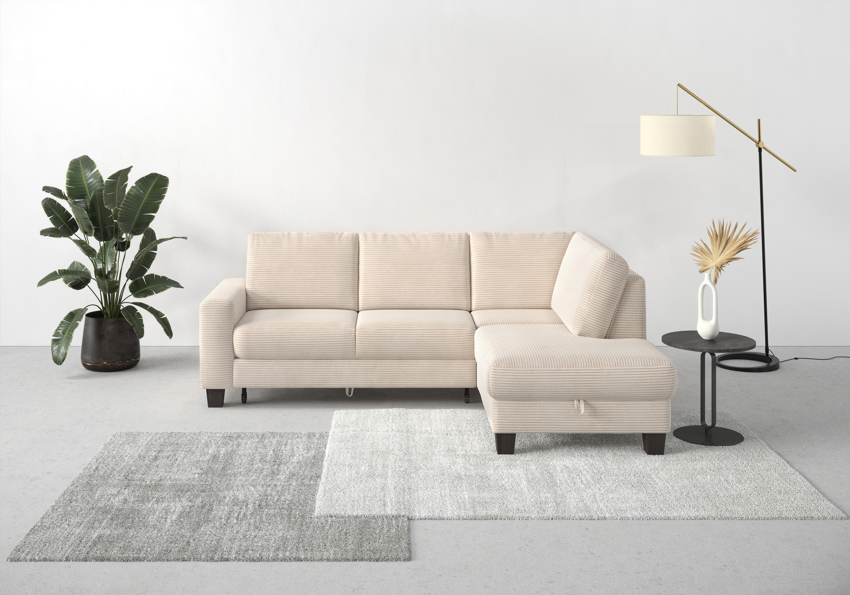 OTTO home Ecksofa "Summer L-Form" mit Ottomane, mit oder ohne Schlaffunktion und Bettkasten, Cord-Bezug
