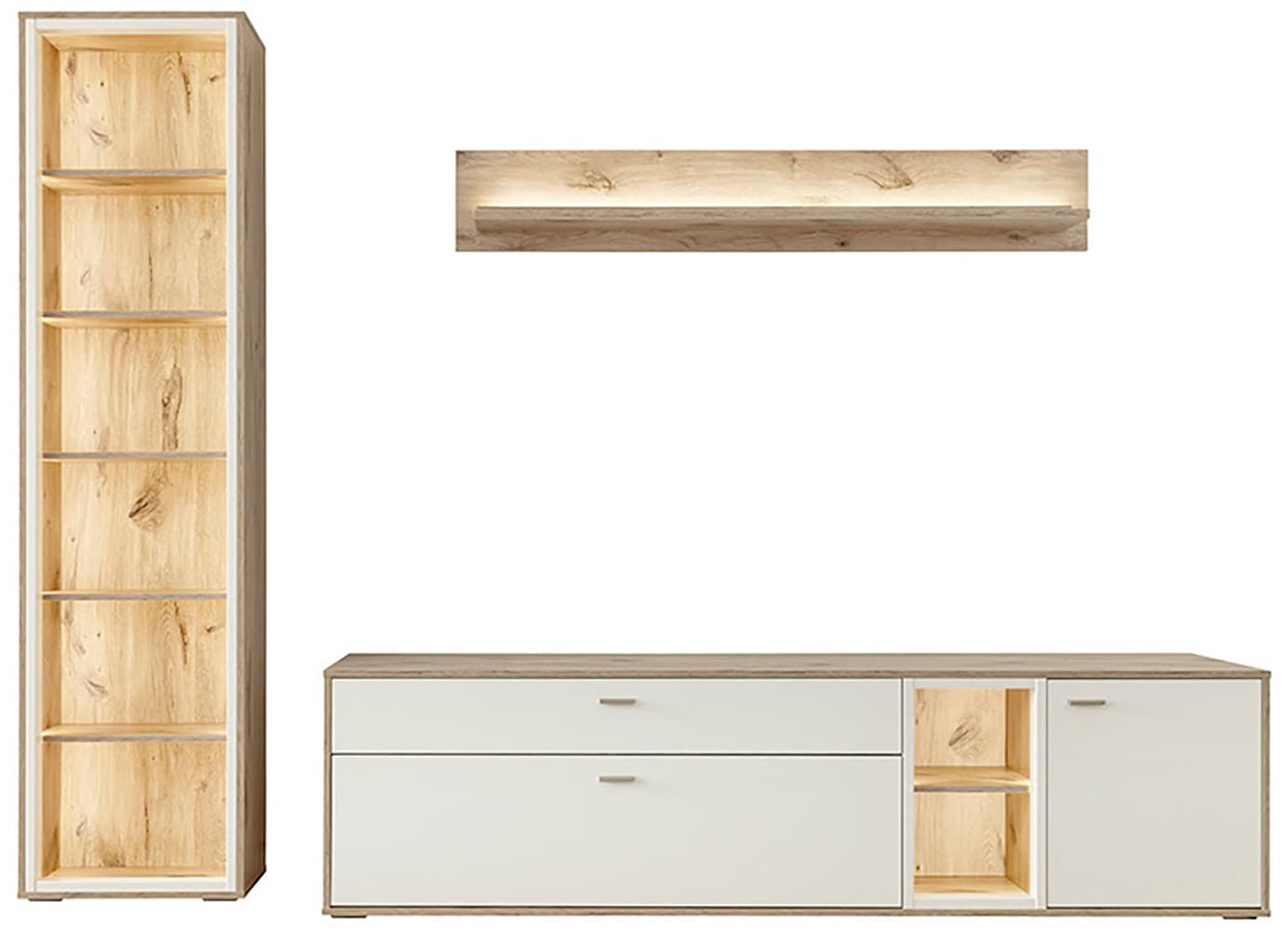 Wohnwand MCA FURNITURE, weiß, Holzwerkstoff, Wohnzimmer, Kastenmöbel-Sets, "SANTERNO", Wohnzimmer Set (3-tlg.), Türen & Schubkästen gedämpft, Breite