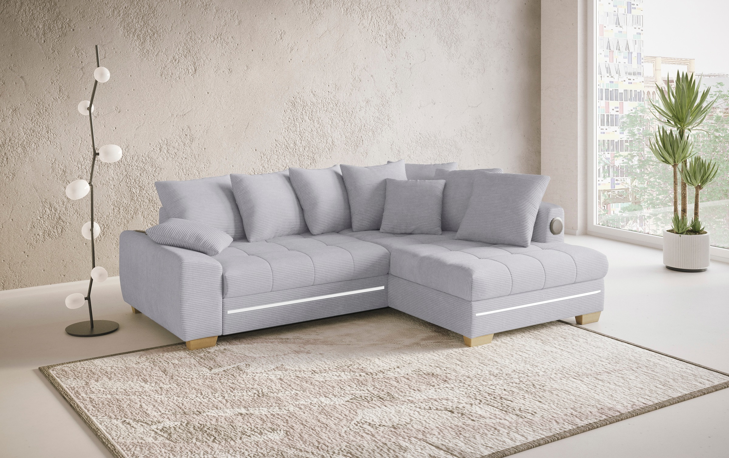 Mr. Couch Ecksofa »Nikita II, L-Form«, RGB-LED, Bluetooth-Soundsystem, wahlweise mit Bett, Bettkasten