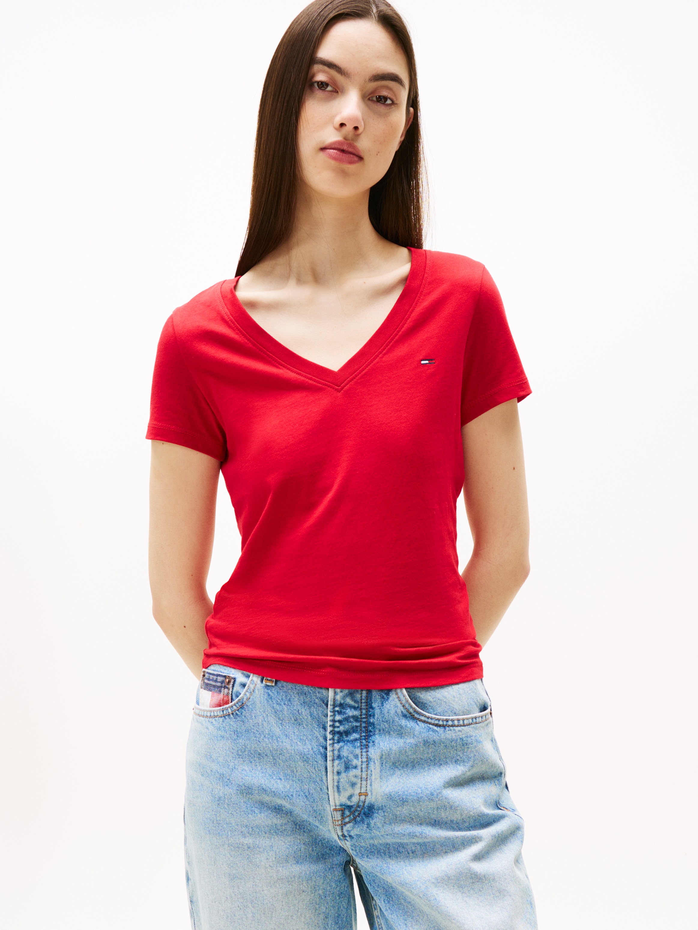 Tommy Jeans T-Shirt "TJW 2PACK V-NECK TEE", 2 Stk. mit Logostickerei günstig online kaufen