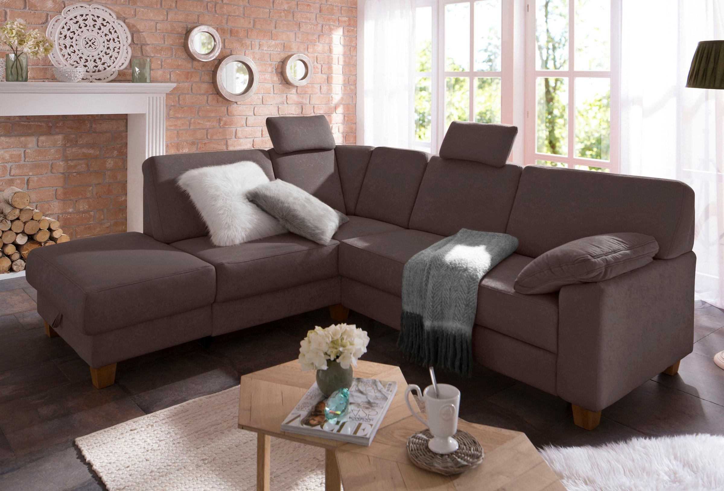 Home affaire Ecksofa »Belfort L-Form«, mit Federkern, wahlweise mit Bettfunktion und Stauraum
