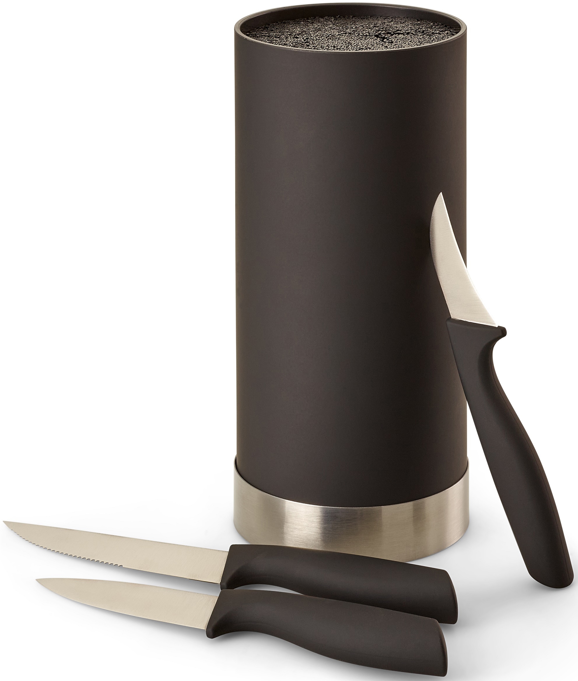 ECHTWERK Messerblock 4 Stk. Messer Set 4tlg mit Borsteneinsatz 11 cm x 22 cm, inkl. 3 Kochmessern