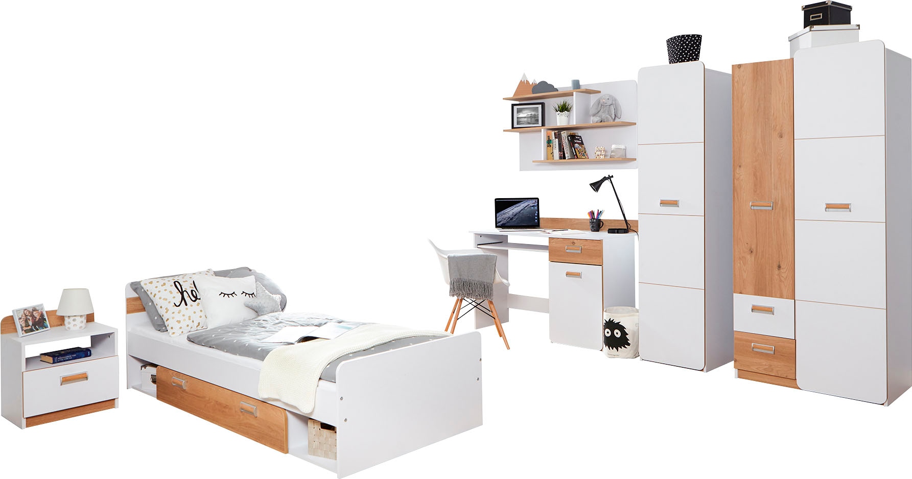 Ticaa Jugendzimmer-Set "Lori" Set, Bett, Schrank, Schreibtisch, Standregal, günstig online kaufen