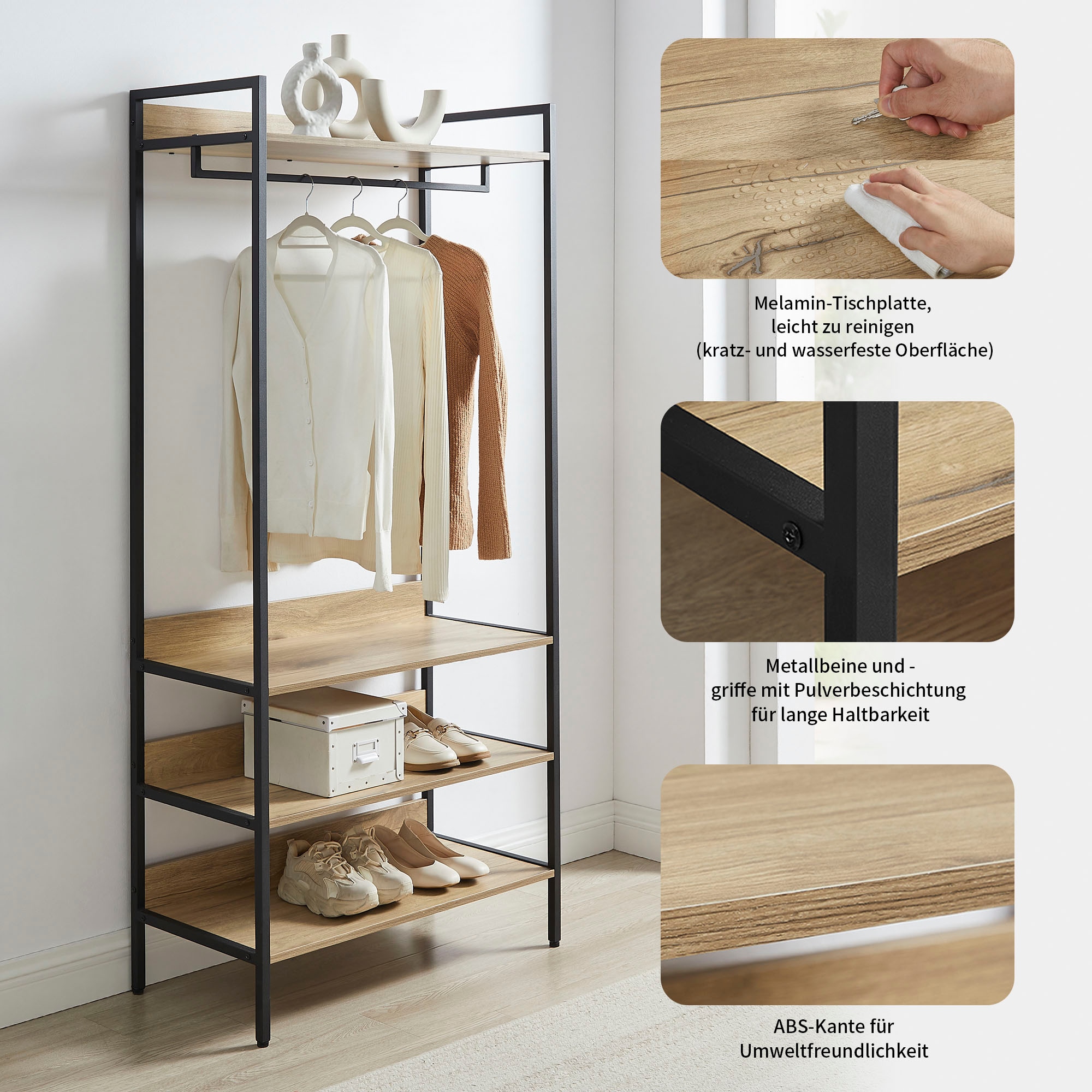 OTTO home Garderobenschrank »Tayler«, Melamin-Tischplatte, pulverbeschichtetem Metallgestell, Höhe 180 cm